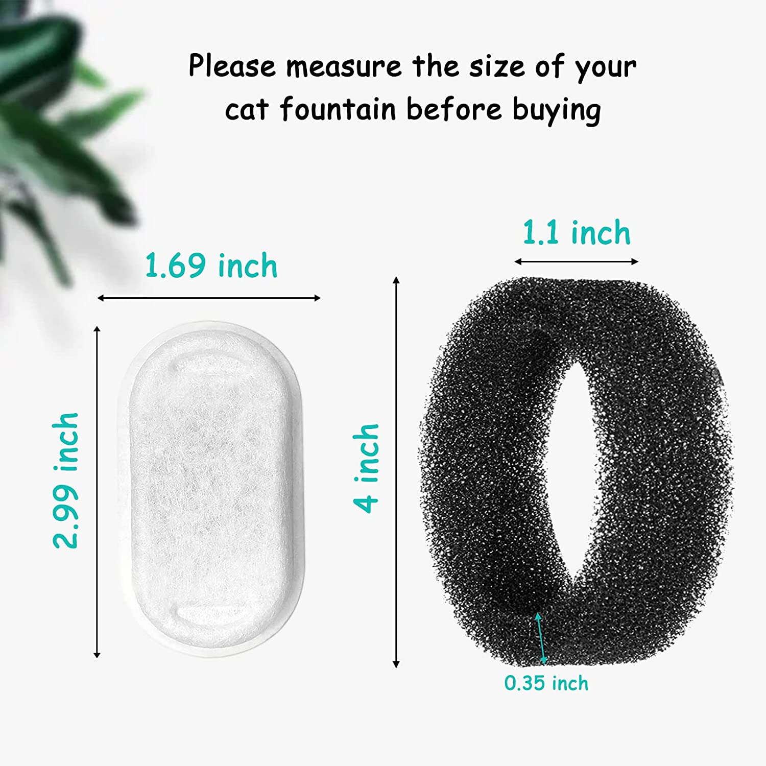 Monsin Cat Water Fountain Filters for Stainless Steel 67Oz/2L Adjustable Water Flow Pet Fountain, 4 Pack Pet Replacement Filters with 4 Sponges