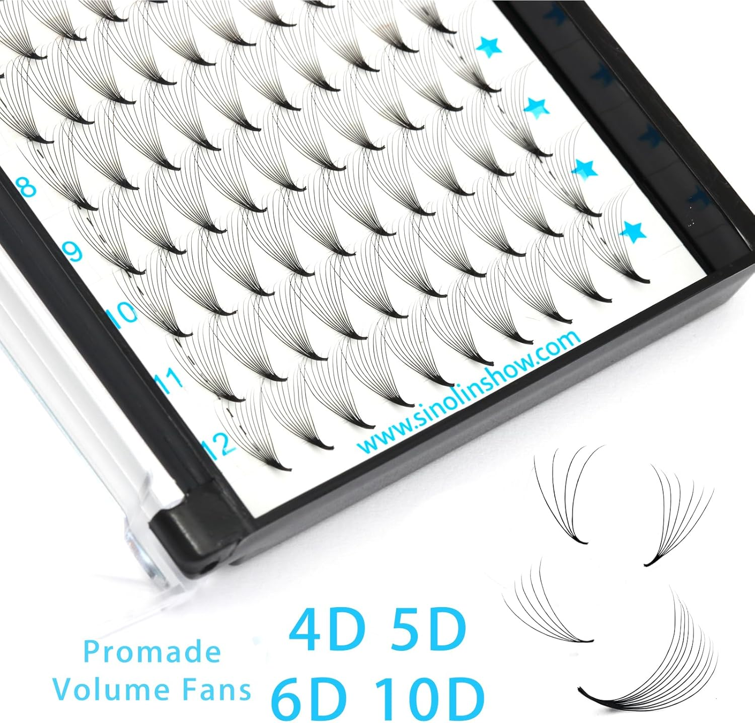 Linshow Premade Fans 0.07Mm 8-15Mm Length C/D Curl Long Stem 4D/5D/6D/10D Promade Volume Fans Pointy Base Root Faux Mink Eyelash Extensions for Natural Look (4D C Curl, 10Mm) image number 6