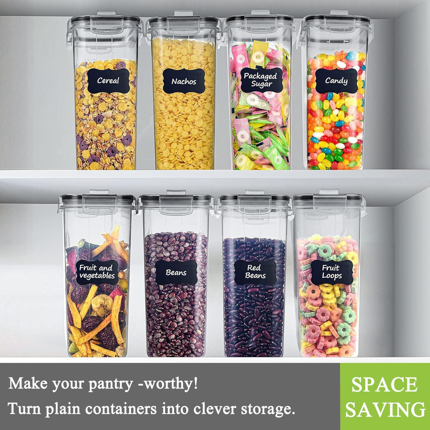 Cereal Containers Storage - 4 Pack Liter Airtight Large Food Storage Containers & Cereal Dispenser for Pantry Organization and Storage with 1 Marker 8 Labels (Clear, 4 Liter/Each) image number 1