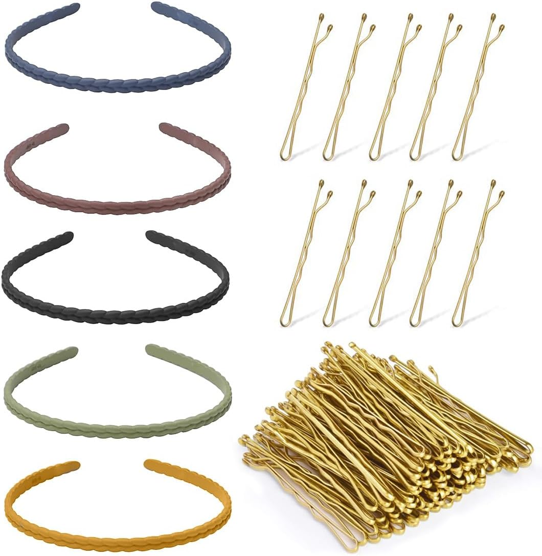 Thin Headbands, Plastic Hair Bands with Teeth, Colourful Headbands, Hair Bands, DIY Non-Slip Headbands with Hair Pins, Metal Hair Clips, Wave Shape Bobby Pins, Hairpin Set for Women and Girls image number 2