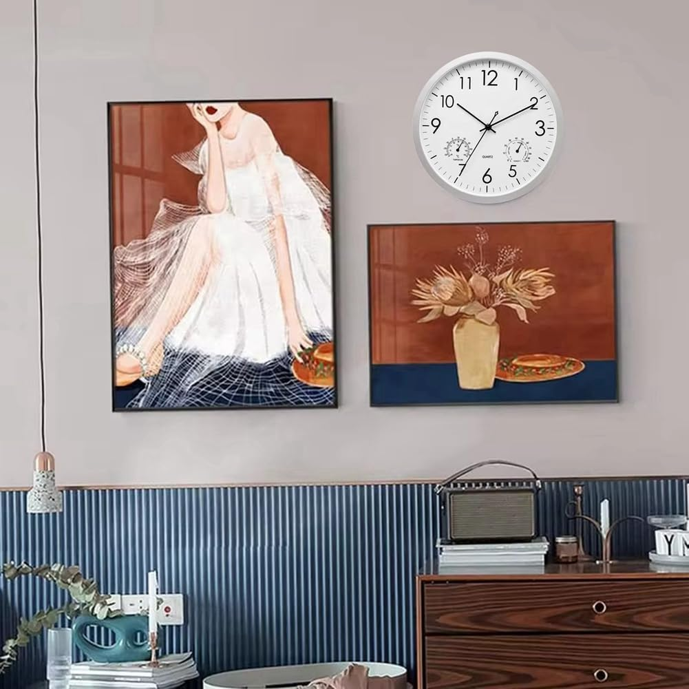 Veumoie Decorative round Outdoor Clock with Thermometer and Hygrometer Large Wall Clock Elegant Retro Silent Clock image number 2