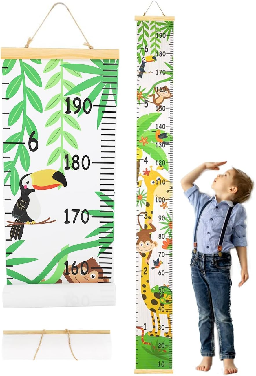 Height Growth Chart for Kids, Handing Ruler Wall Decor for Kids Removable Waterproof Canvas Height Measuring Chart Wood Frame Height Measurement Ruler from Babies to Adult for Wall Room Decor 7.9 X 79 Inch