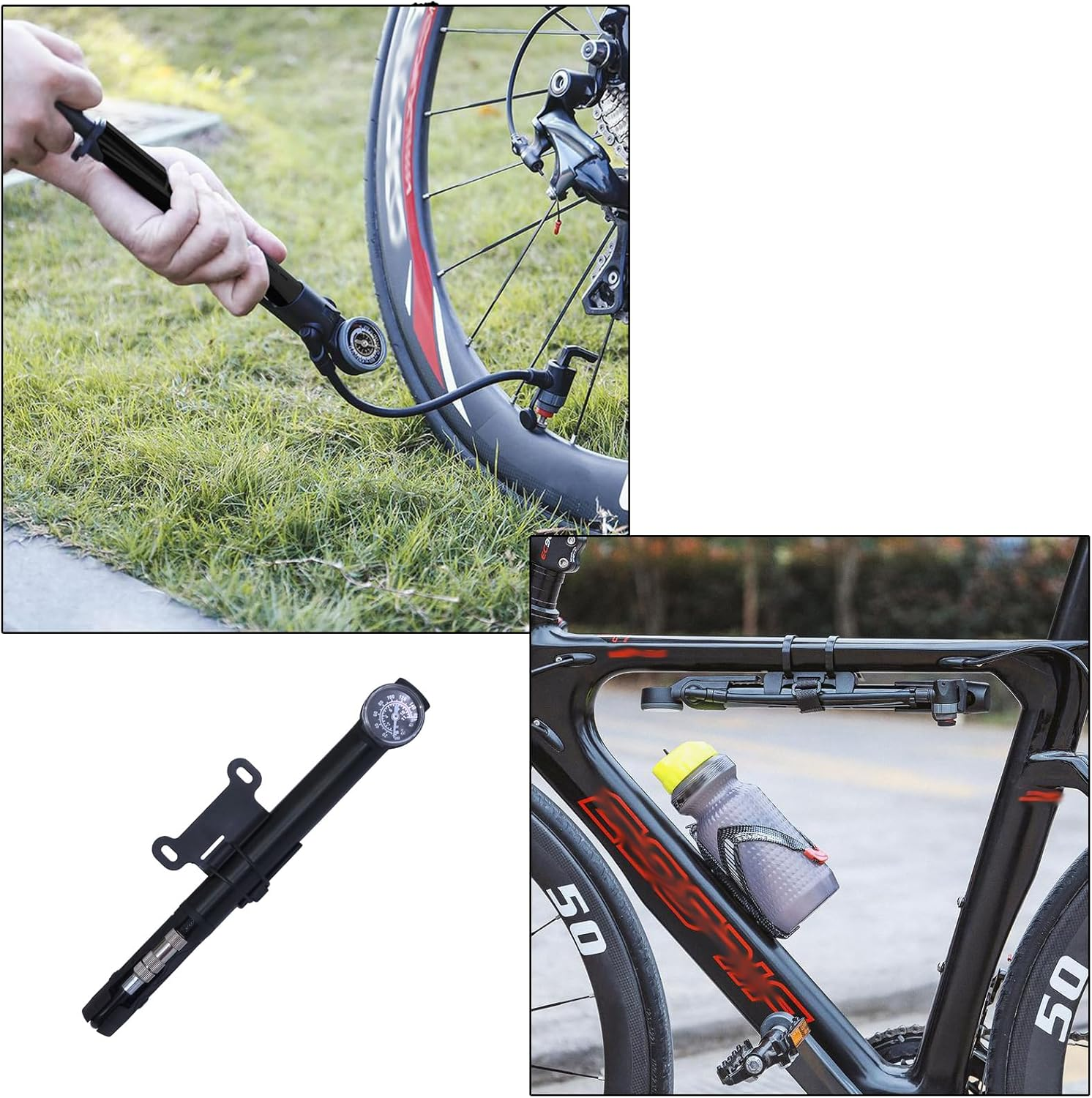 2 in 1 Portable Bicycle Tire Pump Shock Pump 160PSI 11Bar Bike Air Pump with Pressure Gauge Black image number 2