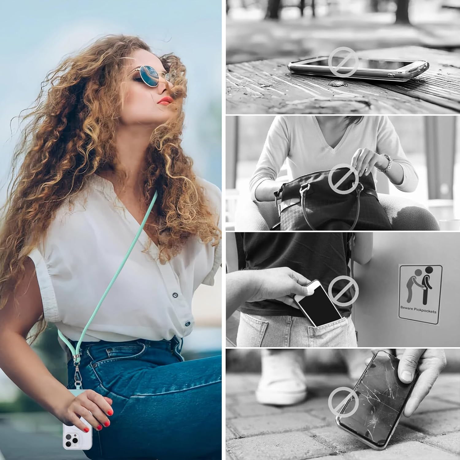 Segus Mobile Phone Chain Universal, 1 Piece 6 Mm Mobile Phone Strap, Mobile Phone Chain for Hanging, Mobile Phone Lanyard with 2 Pieces Universal Patch, Adjustable and Removable, Mobile Phone Cord For image number 2