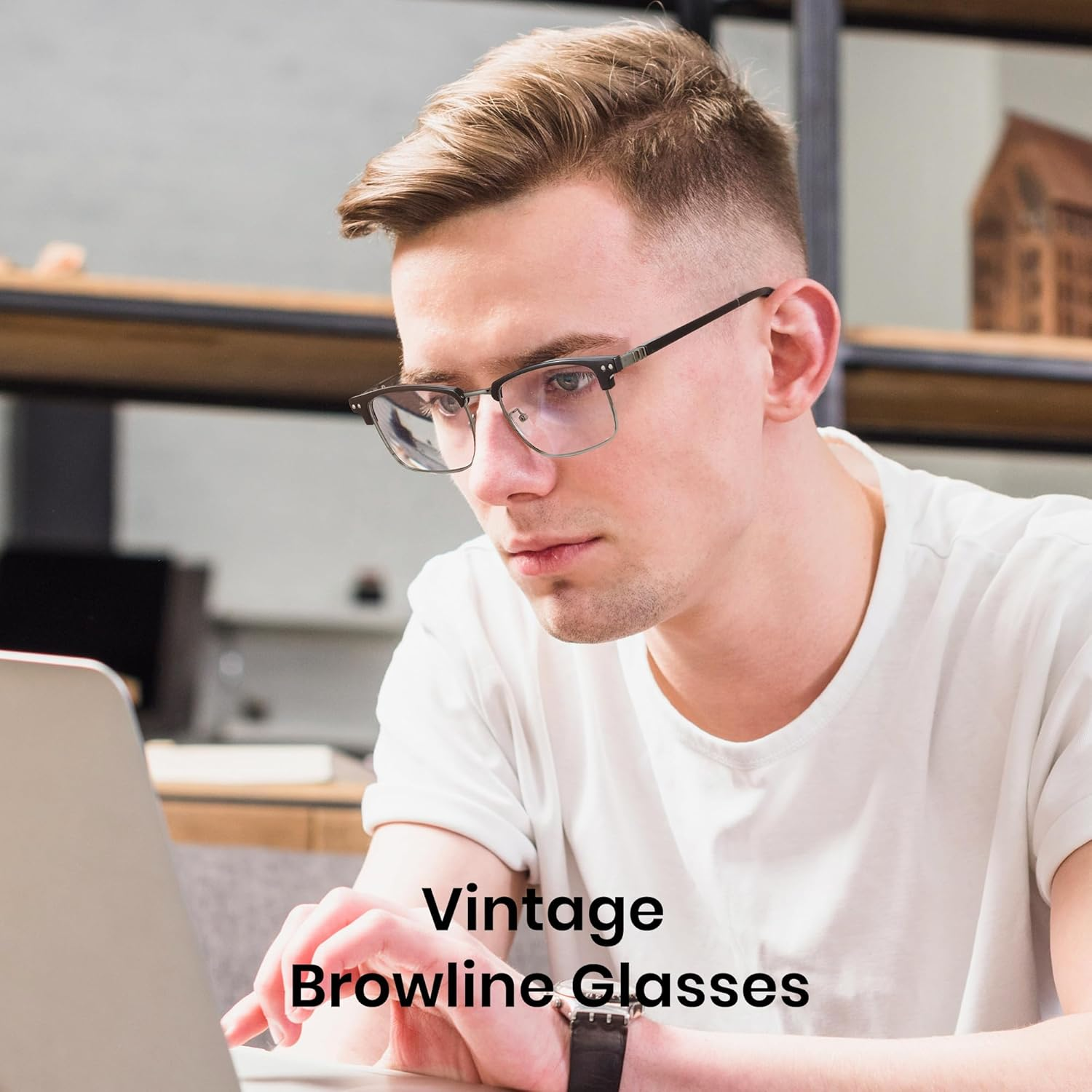 Cyxus Blue Light Glasses Half Rimless Clear Lens Computer Eyeglass Frame for Men image number 1