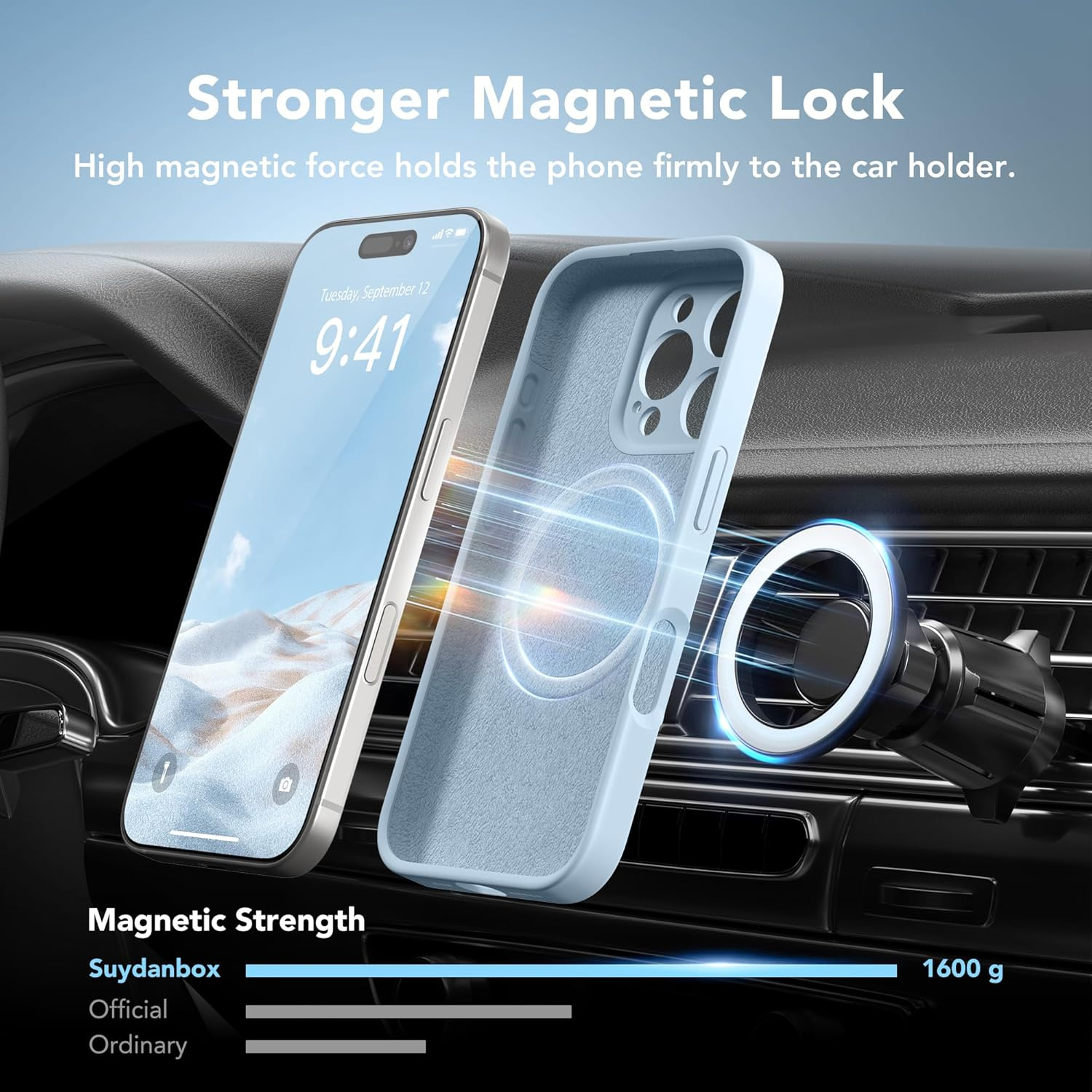 Suydanbox Magnetic for Iphone 16 Pro Max Case, Compatible with Magsafe, [Full Camera Protection][Screen Protector] Silicone Shockproof Protective Phone Case for Iphone 16 Pro Max 6.9", Light Blue - Black image number 3