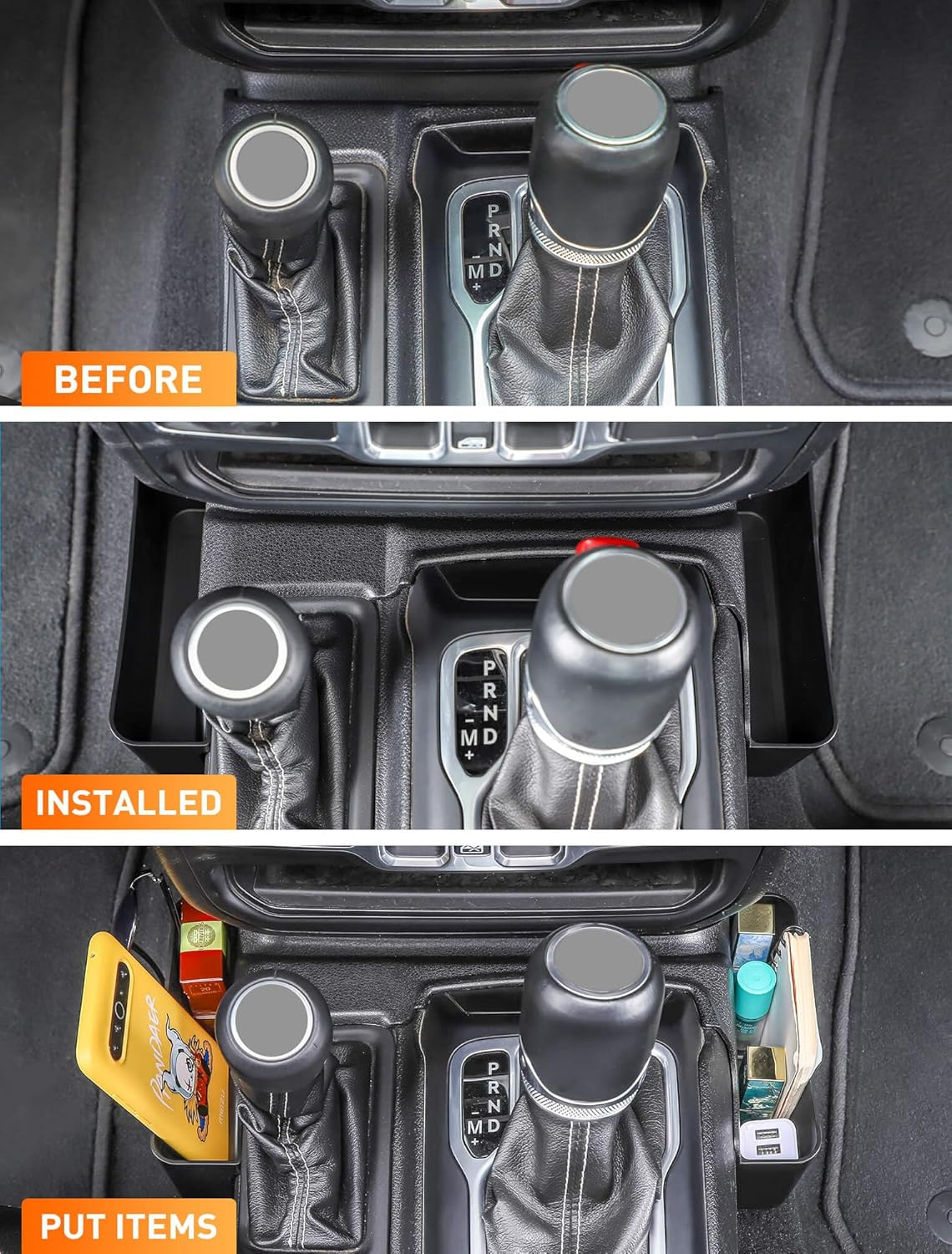 Savadicar GT-2 Shifter Storage Box, Gear Shift Side Tray, Center Console Organizer Compatible with 2018-2025 Jeep Wrangler JL JLU 4XE & Gladiator JT, Interior Storage Accessories, Black, 1 PC image number 6