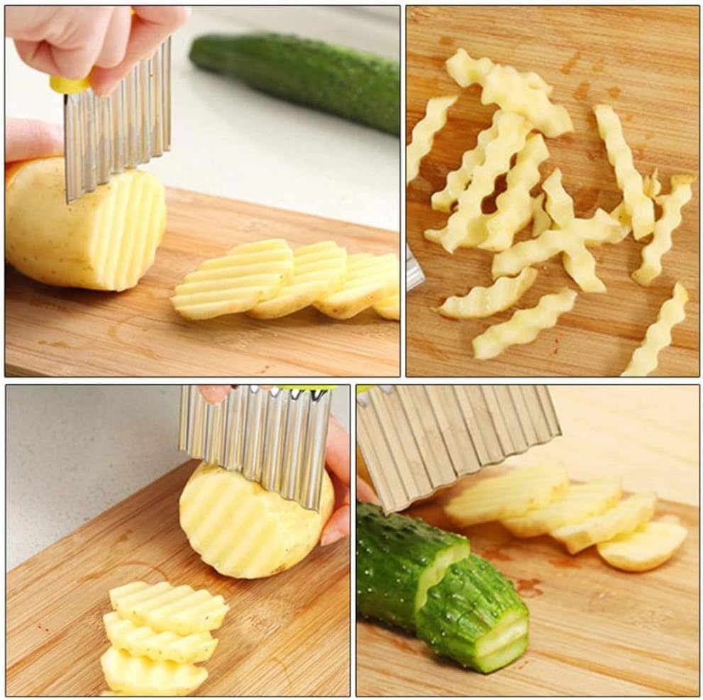 Sunblue Crinkle Cutter Cutting Tool French Fry Slicer Potato Cutter Fruit Vegetable Wavy Chopper Knife Stainless Steel, Green image number 2