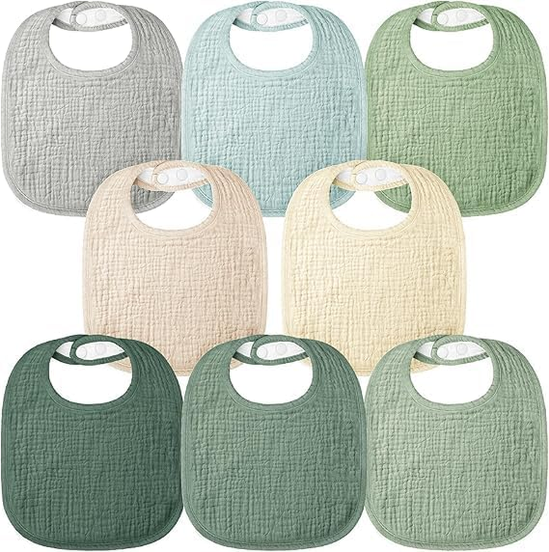 Bearmoss Muslin Baby Drooling Bibs 8 Pack, 100% Cotton Square Adjustable Bandana Bibs for Baby Girls Boys Teething Drool (Summer Berry)