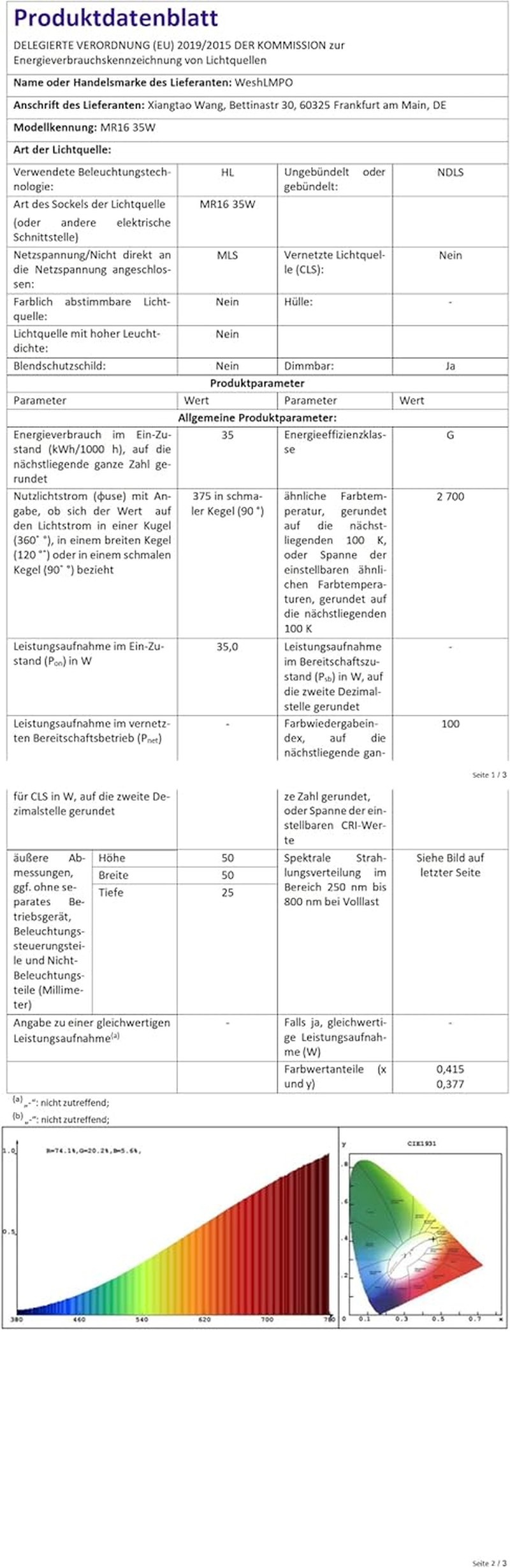 Weshlmpo Halogen MR16 Gu5.3 Halogen Light Bulb Dimmable 12 V 35 W Warm White 2700 K for Halogen Spotlight Installation Rail Lighting Pack of 6 image number 3