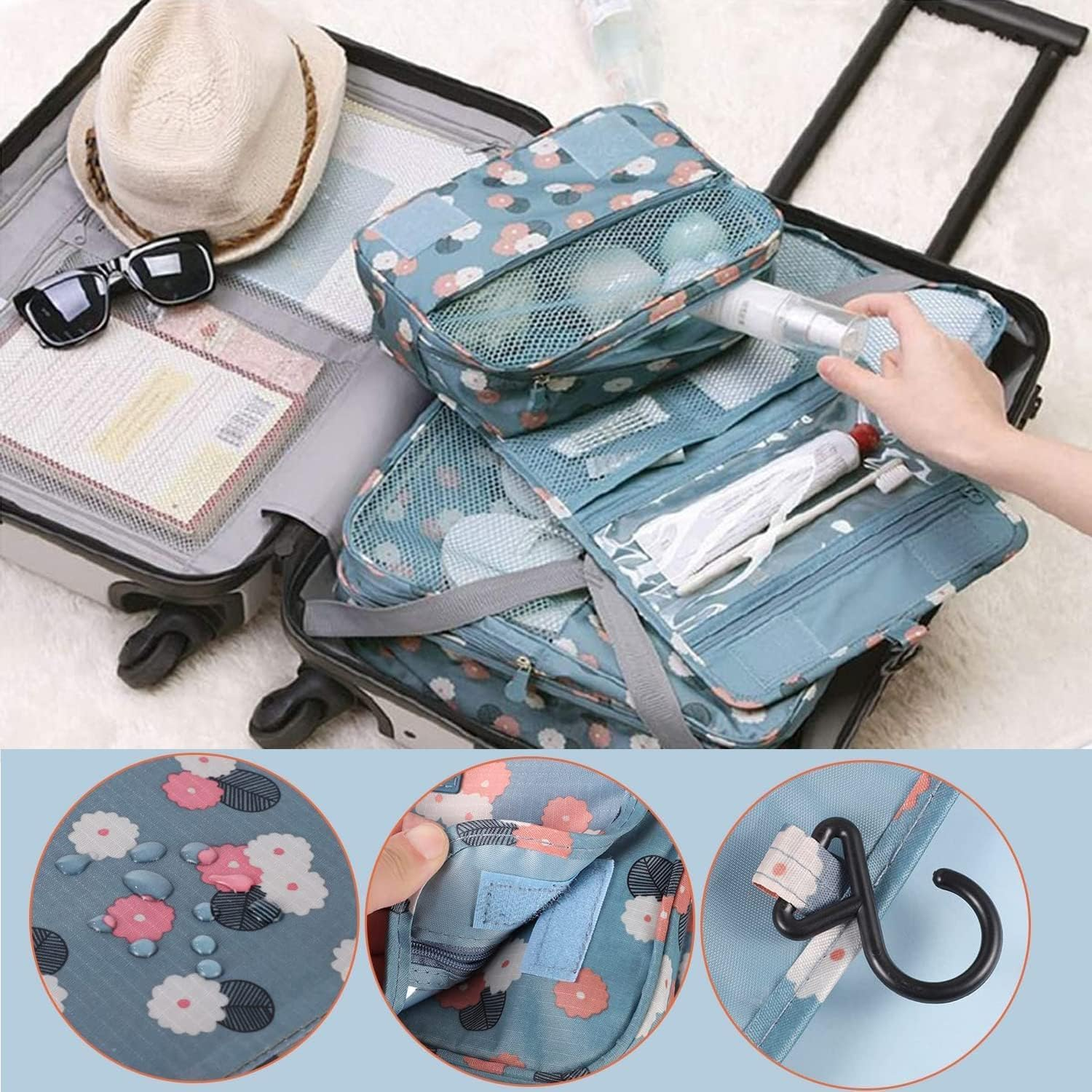 Hanging Foldable Travel Toiletry Bag, 1Pc Hanging Travel Toiletry Bag with Hook, Hang Travel Makeup Organizer Toiletries Bag for Women image number 3