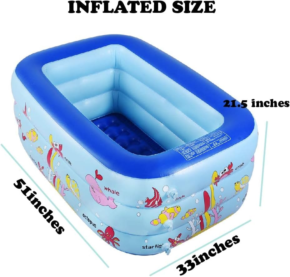 Watebom Inflatable Family Swimming Center Pool with Inflatable Soft Floor, 51 Inches Ocean World Kids Swimming Pool&hellip;
