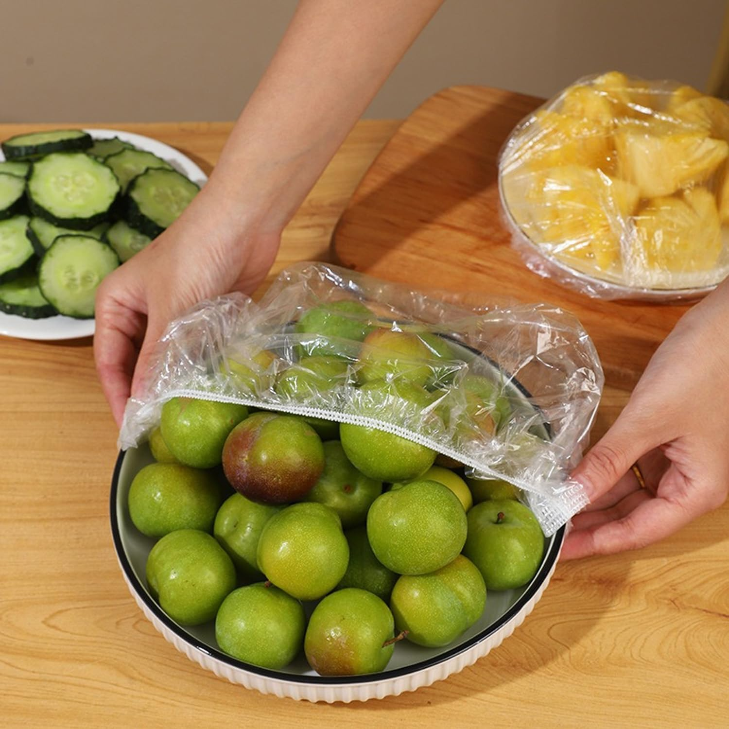 500-Pack Extra Thick Food Covers | Premium Elastic Bowl & Plate Covers for Kitchen, Restaurant, Picnic | Clear Plastic Food Storage Wraps image number 2