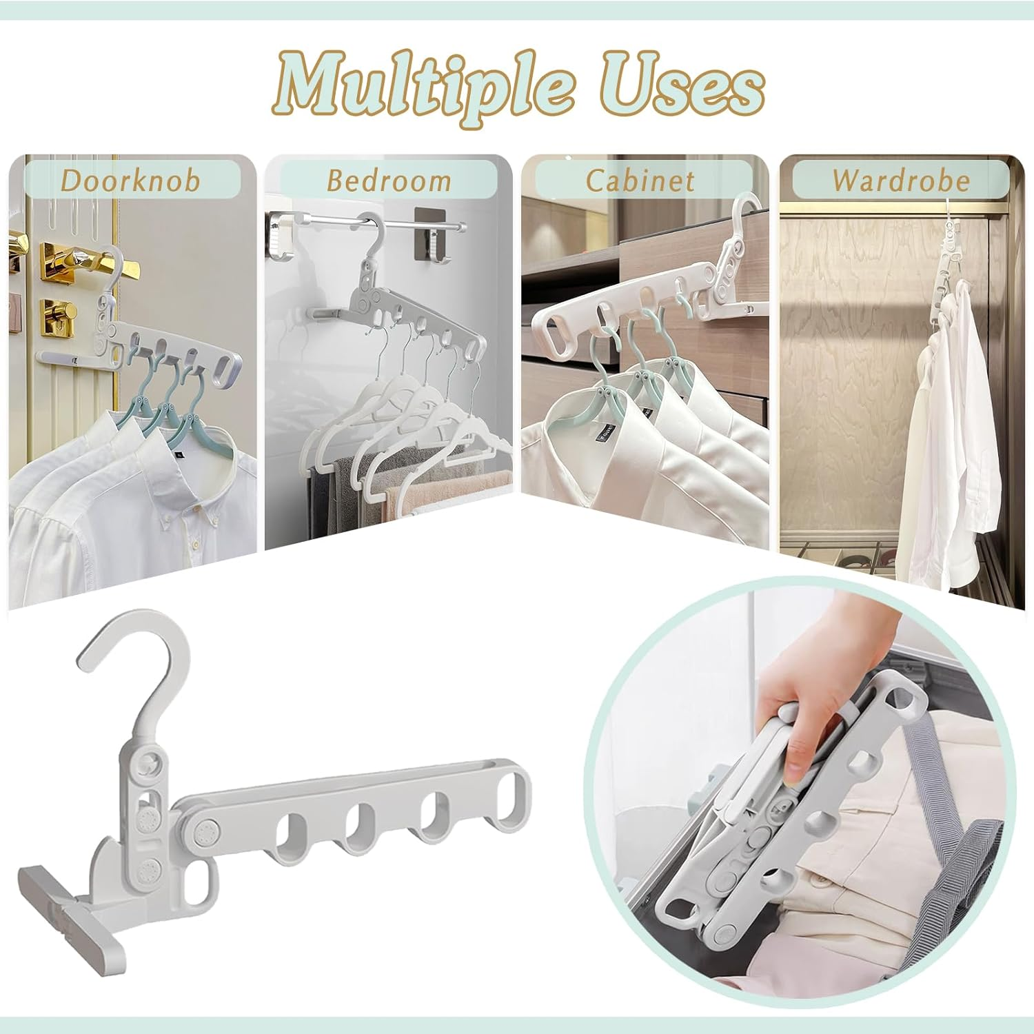 ELE DEPI Portable Folding Drying Rack with 5 Travel Hangers Foldable,Collapsible Clothes Drying Rack with 5 Holes,Foldable Hangers for Traveling,Dorm,Cruise and Laundry.(1+5) - 2 Pack image number 4