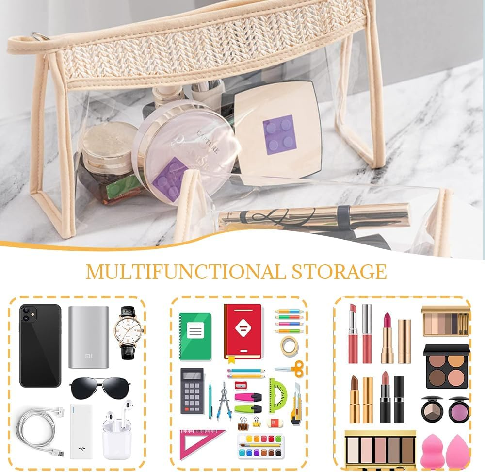 6 Pieces Transparent Makeup Bag, Splicing Waterproof Transparent Makeup Bag with Zipper, Travel Portable Toiletry Storage Bag, Fashion Storage Bag (Beige) image number 3
