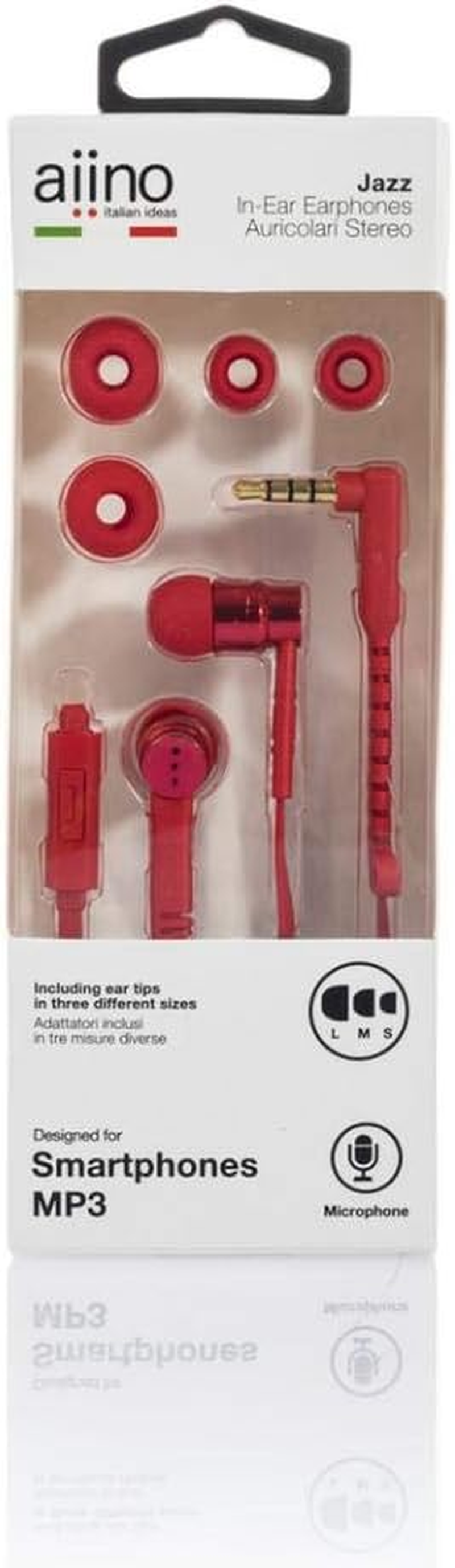 Aiino - Jazz, Earphones, Stereo Metal Headphones with Microphone and Multifunction Button, Compatible with All Smartphones, Media Players and Tablets - Red