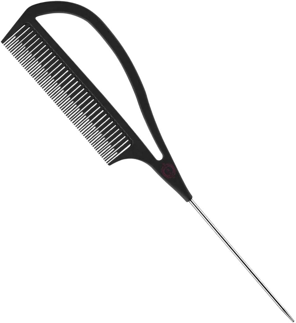 Authentic Never Let Go Carbon Fibre Professional Styling Comb, Balayage, Babylight, Teasylight and Highlighting Long Tail Metal Pick Teaser Comb (#3)
