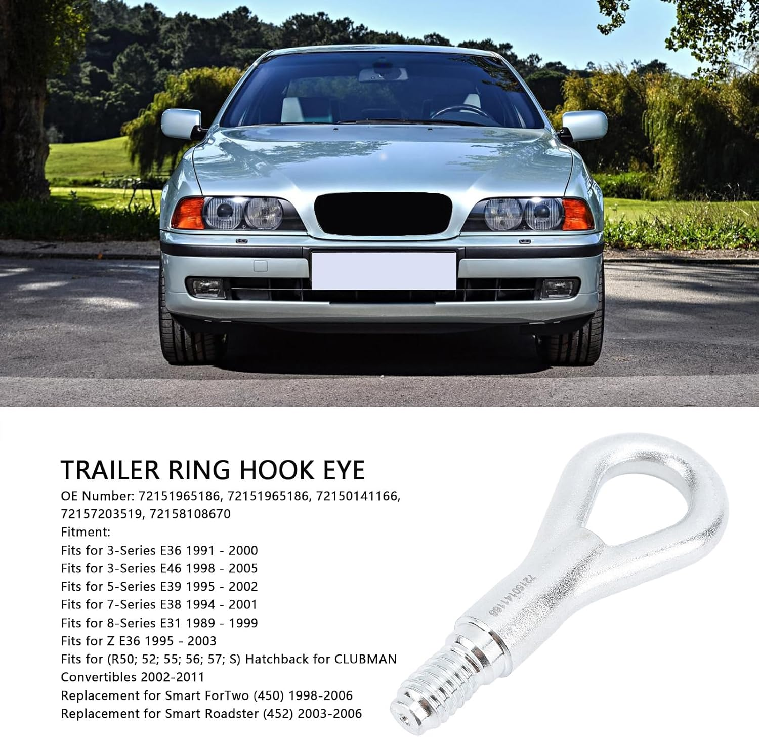 Car Tow Hook, Front Bumper Towing Eye Hook, Forged Steel Trailer Ring Screw on Front Rear Bumper Replacement for 3‑Series E36 E46 5‑Series E39 7‑Series E38 8‑Series E31 image number 2