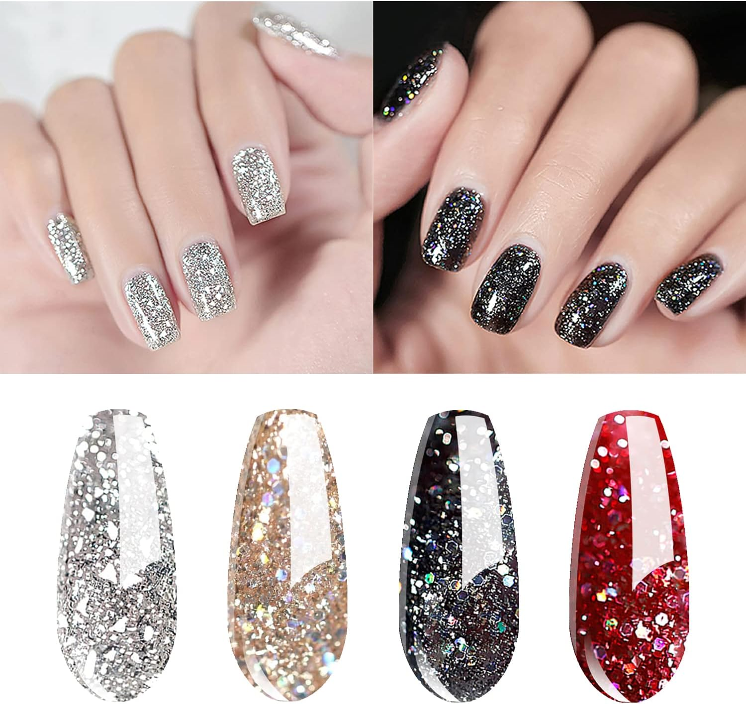 Vishine Glitter Gel Nail Polish Set - 4PCS 8Ml Sparkle Red Black Gold Silver Shinning Colors UV LED Soak off Gel Polish Collection Long-Lasting Salon DIY Manicure 8Ml C020 image number 3