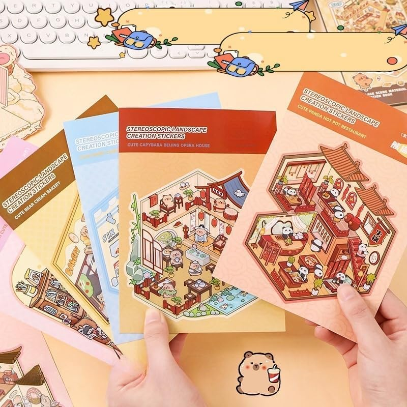20 Set DIY 3D Sticker Scene Collection Book,Fun DIY House Stickers for Kids Make Your Own Warm Home,Cake Shop,Burger Shop,Therapy for Adult for Relief Stress Pass the Time image number 4