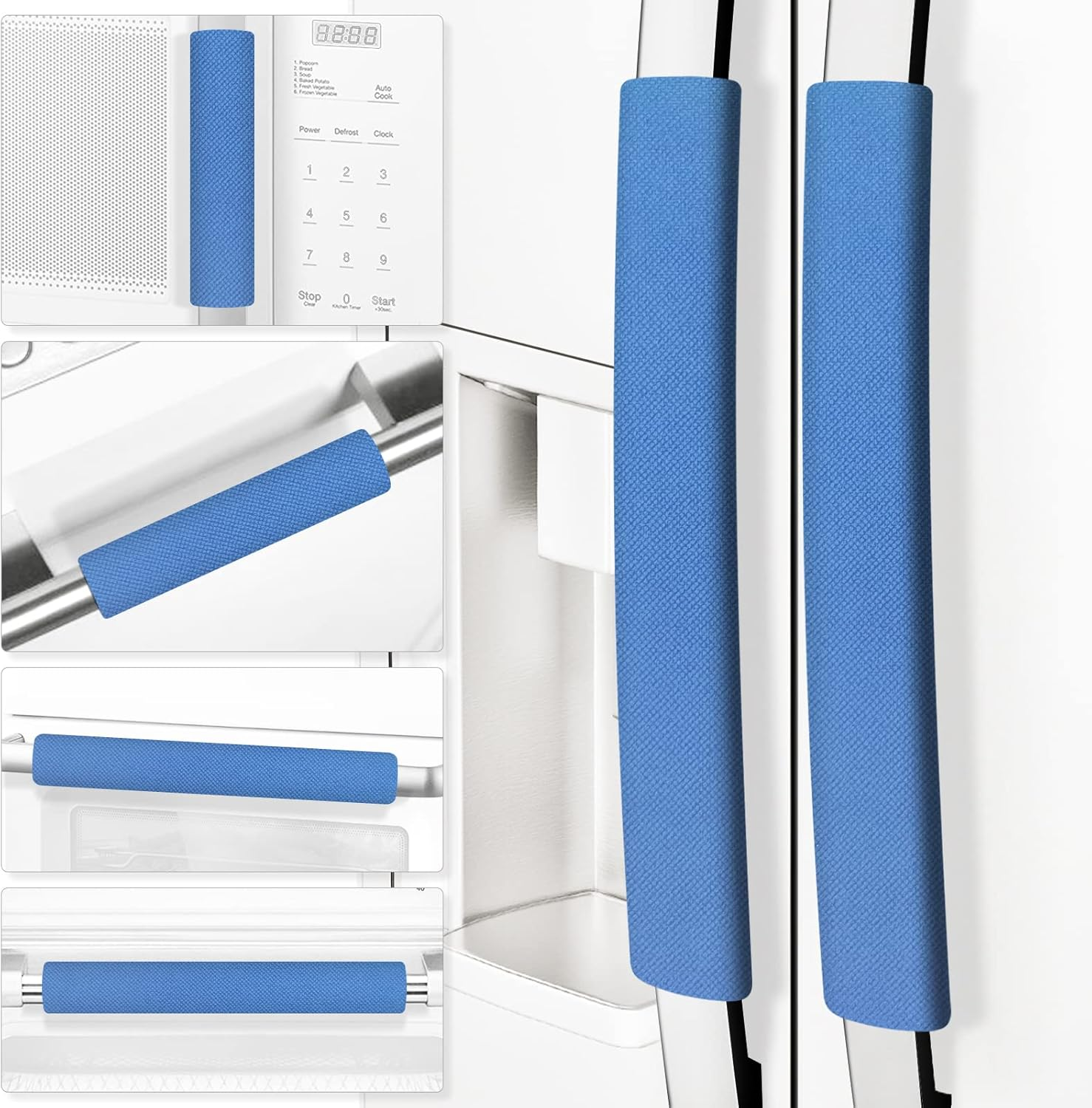 Refrigerator Door Handle Covers, Set of 6, Trimmable, Washable, Appliance Handle Covers, Fridge Door Handle Protector, Get Rid of Dirty Handprints, Timesaver, Kitchen Decor Accessories (Black)