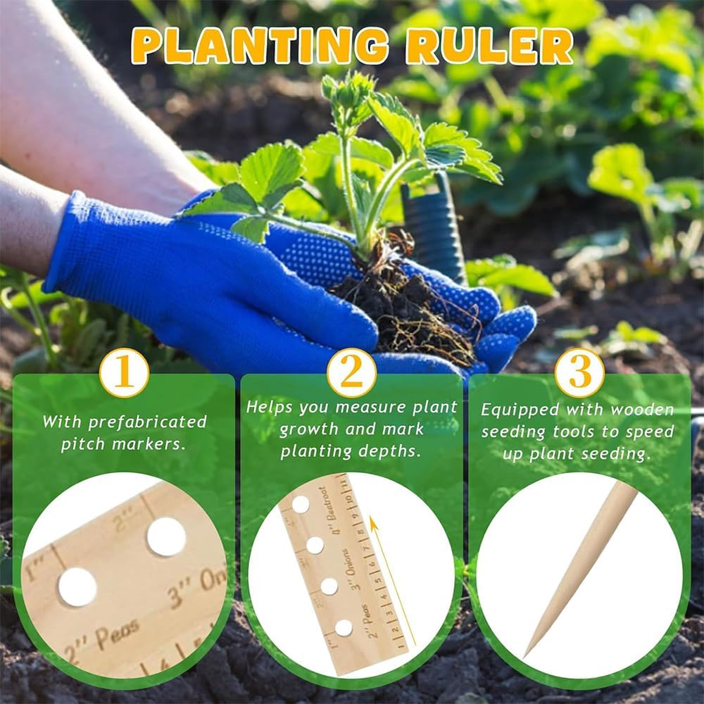 NYGHMY Wooden Planting Ruler and Dibber Set | Seed Spacing Tool for Raised Bed Gardening and Vegetable Gardens | 13 Inch Length, 1.8 Inch Width | Outdoor Garden Accessories image number 1