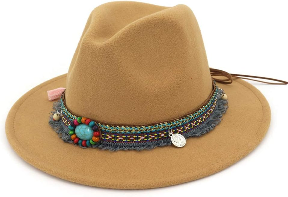 Gossifan Fedora Hats for Men Wide Brim Panama Hat with Classic Belt