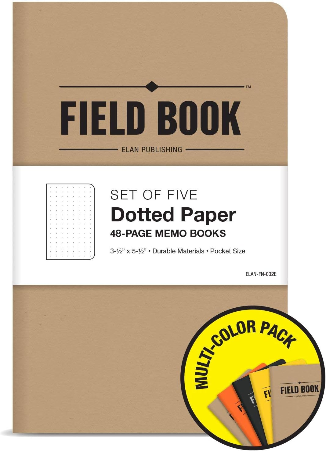 Field Notebook - 3.5"X5.5" - Combination of Kraft, Black, Orange, Yellow - Dot Graph Memo Book - Pack of 5 image number 5