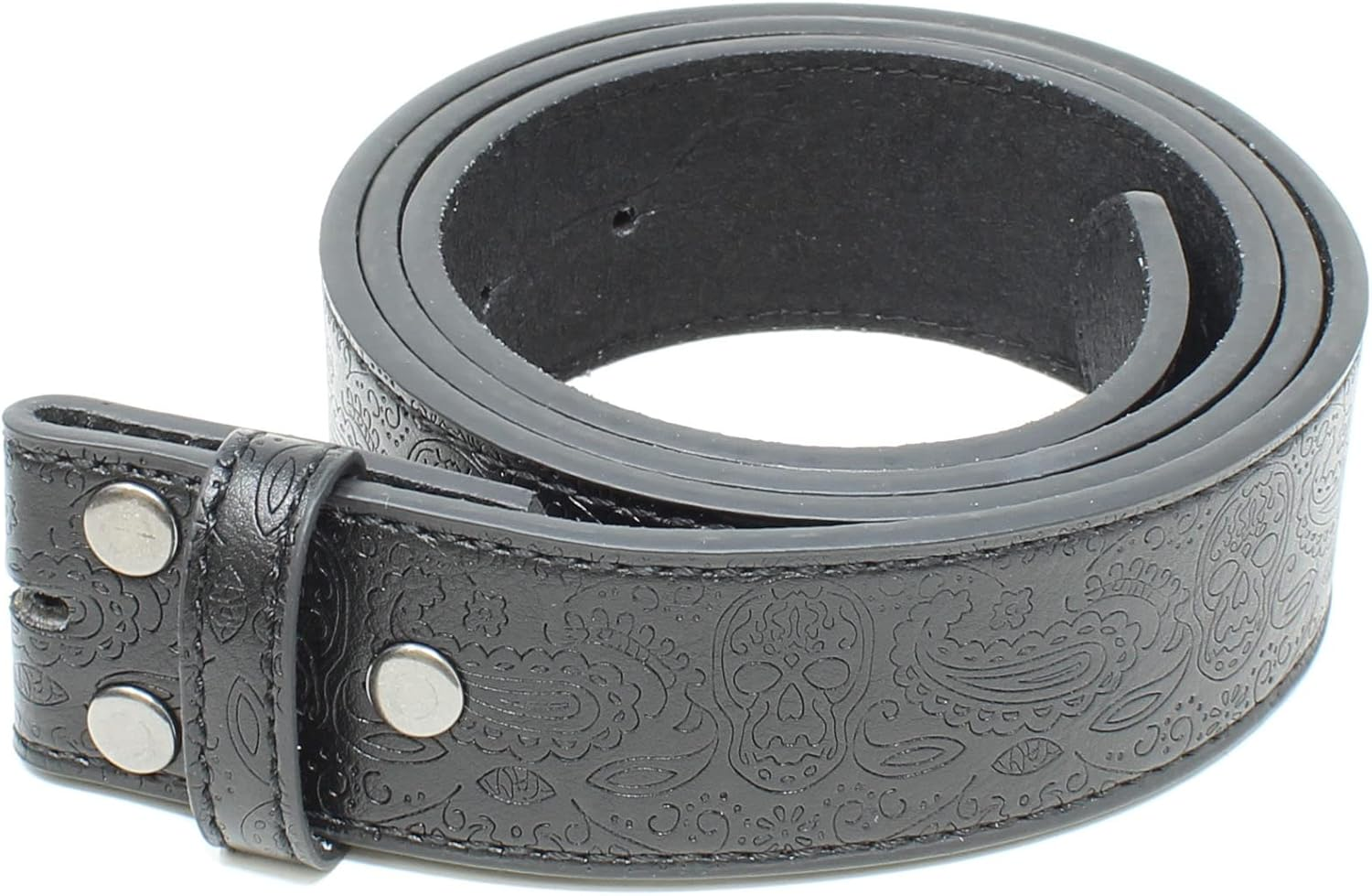 Leather Belt Strap with Western Skull and Paisley Embossed Pattern 1.5" Wide with Snaps image number 5