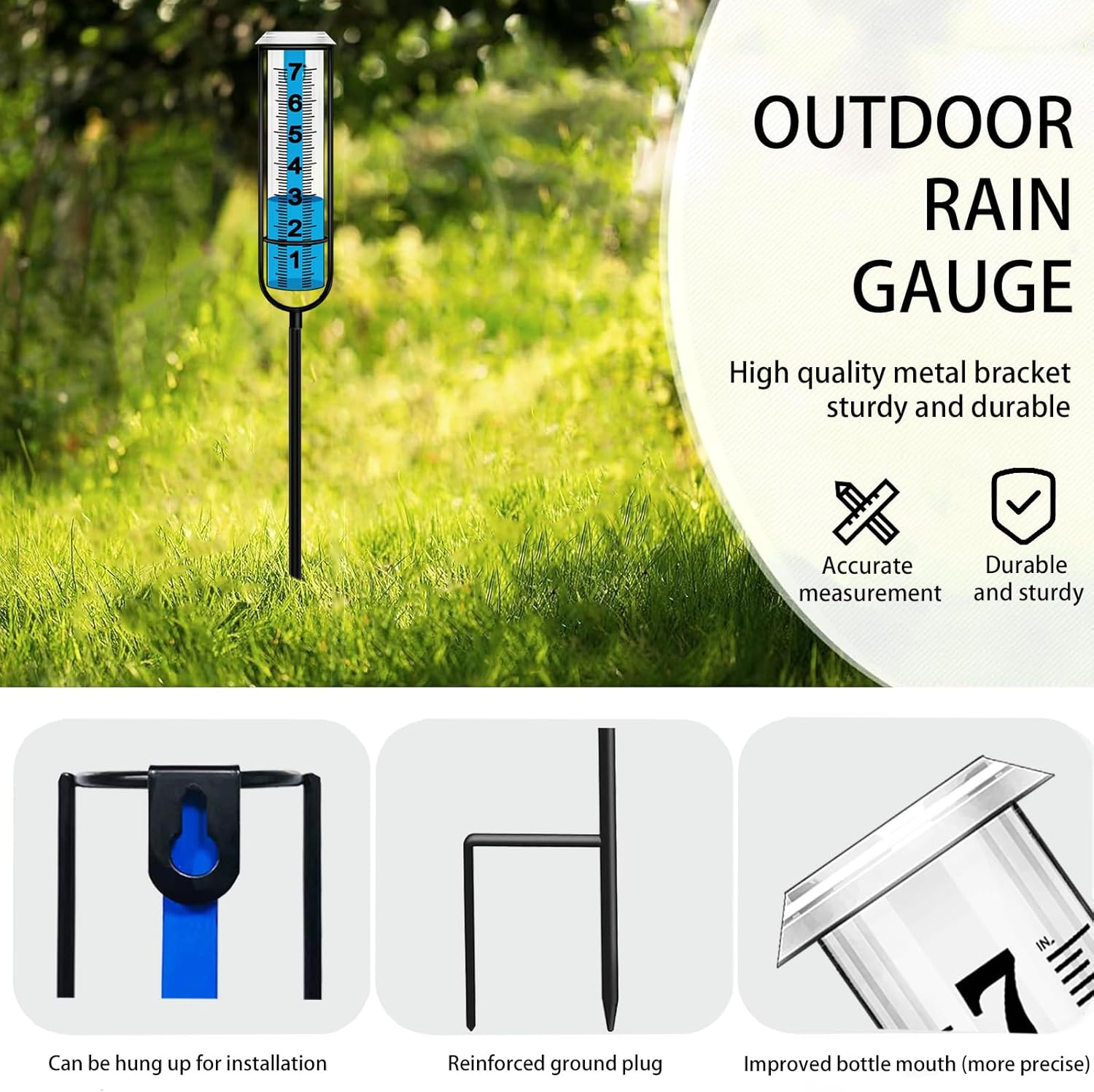 Rain Gauge, Freeze Proof Rain Gauge Outdoor with Stake, Upgrade Water Rain Meter, Rain Measure Gauge for Yard, Adjustable Rain Gauges Outdoors Best Rated, Detachable Rain Gauge for Lawn,Garden