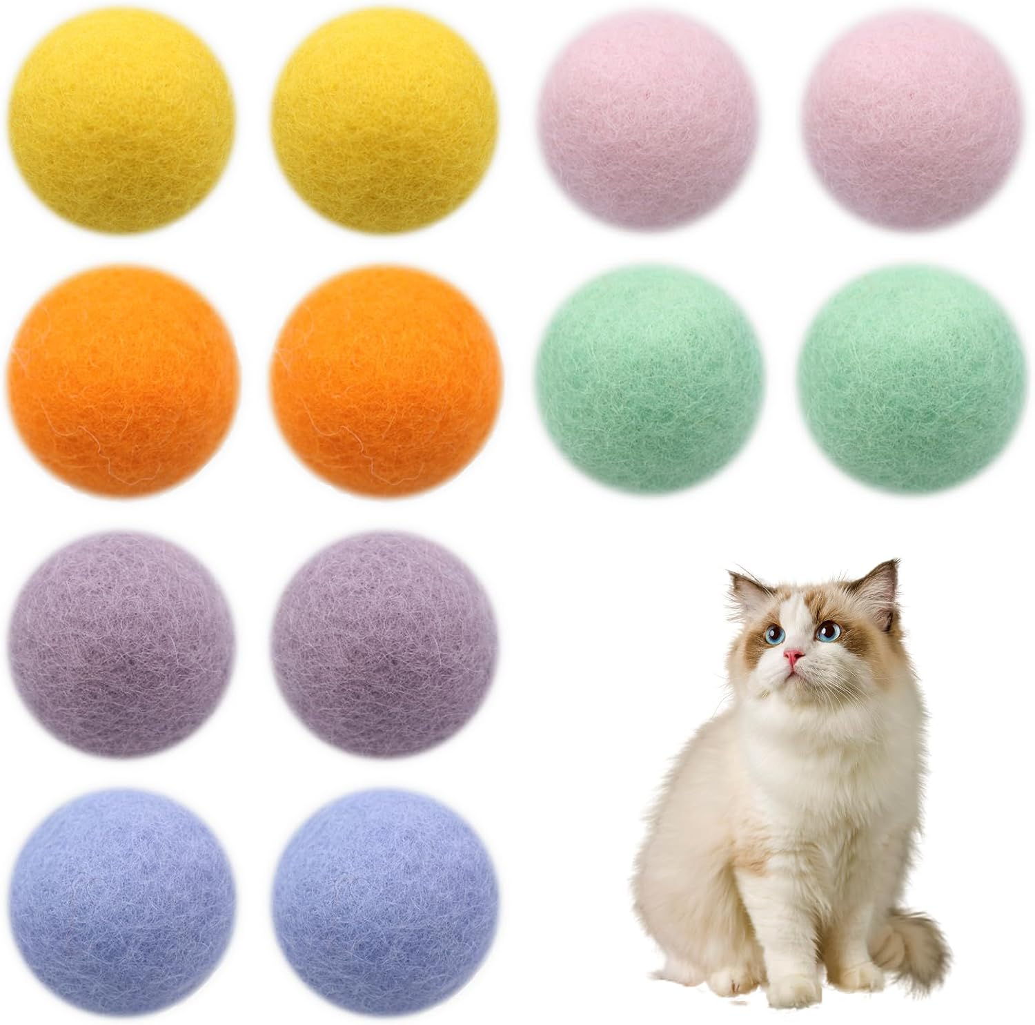 ZJCANGLIU 12 Pieces Cat Games, Cat Games, Cat Games, Interactive Cat Games, Interactive Cat Games, Felt Balls for Cats, Wool Felt Balls (6 Colours, 3 Cm) image number 5