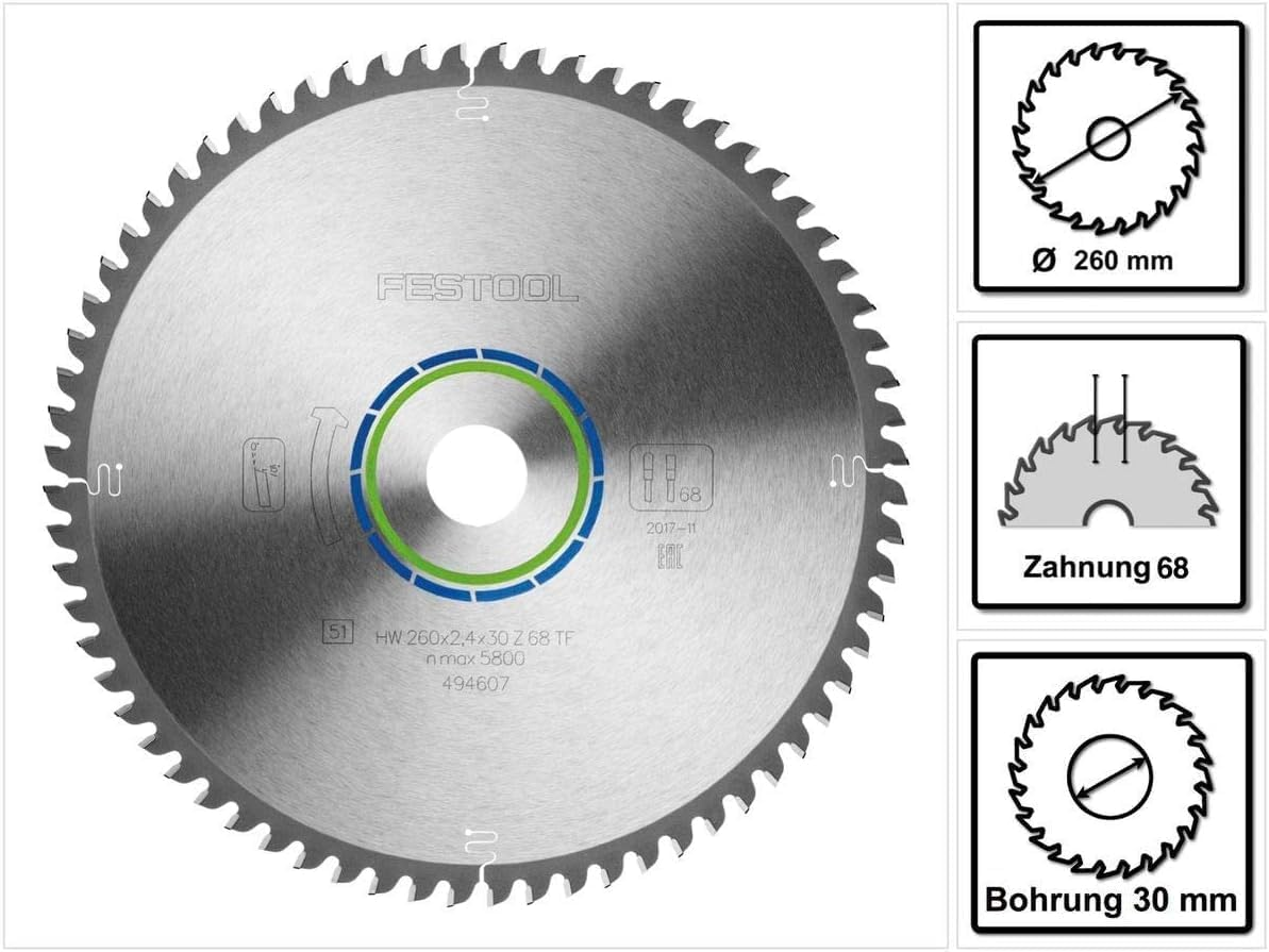 Festool Circular Saw Blade HW 260 X 2.4 X 30 TF68 Aluminium/Plastics image number 5