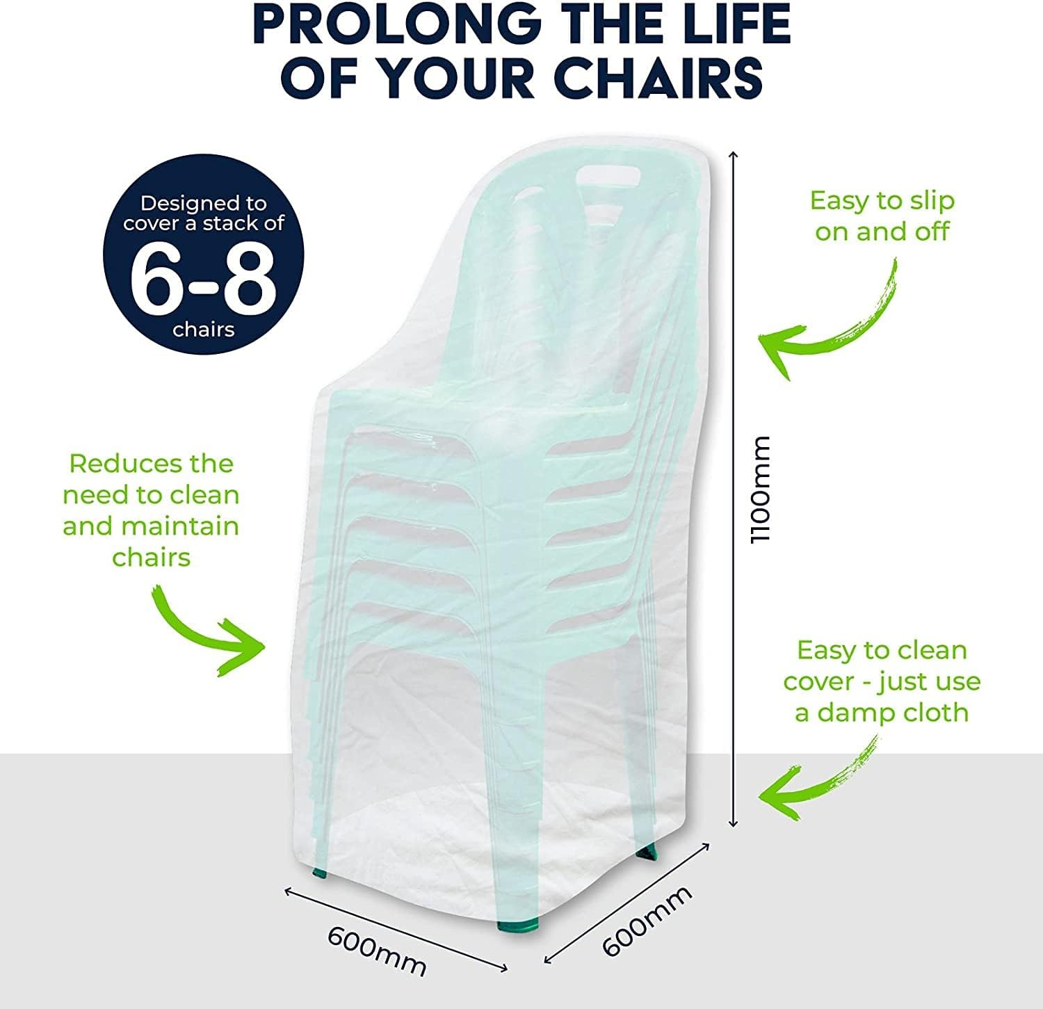 [4PCE] Garden Greens Outdoor Stacked Chair Covers, Waterproof Stacked Chair Covers, Shield Your Furniture from Rain, Sun, and Dust image number 2