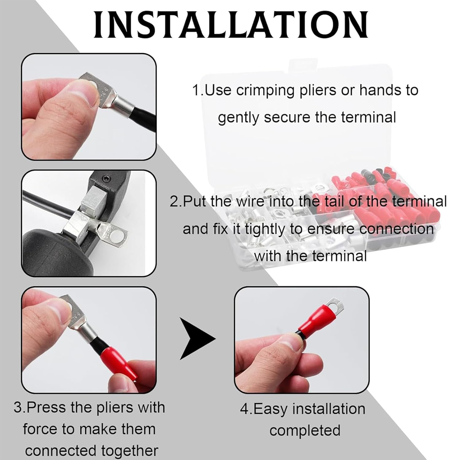 Zalizr 120 PCS Tinned Copper Battery Cable Ends Kit, 6-25Mm&sup2; Wire Lugs Assortment, Heat Shrink Tubing, SC Ring Terminals Connectors for Electrical, Automotive, Marine, Solar Use