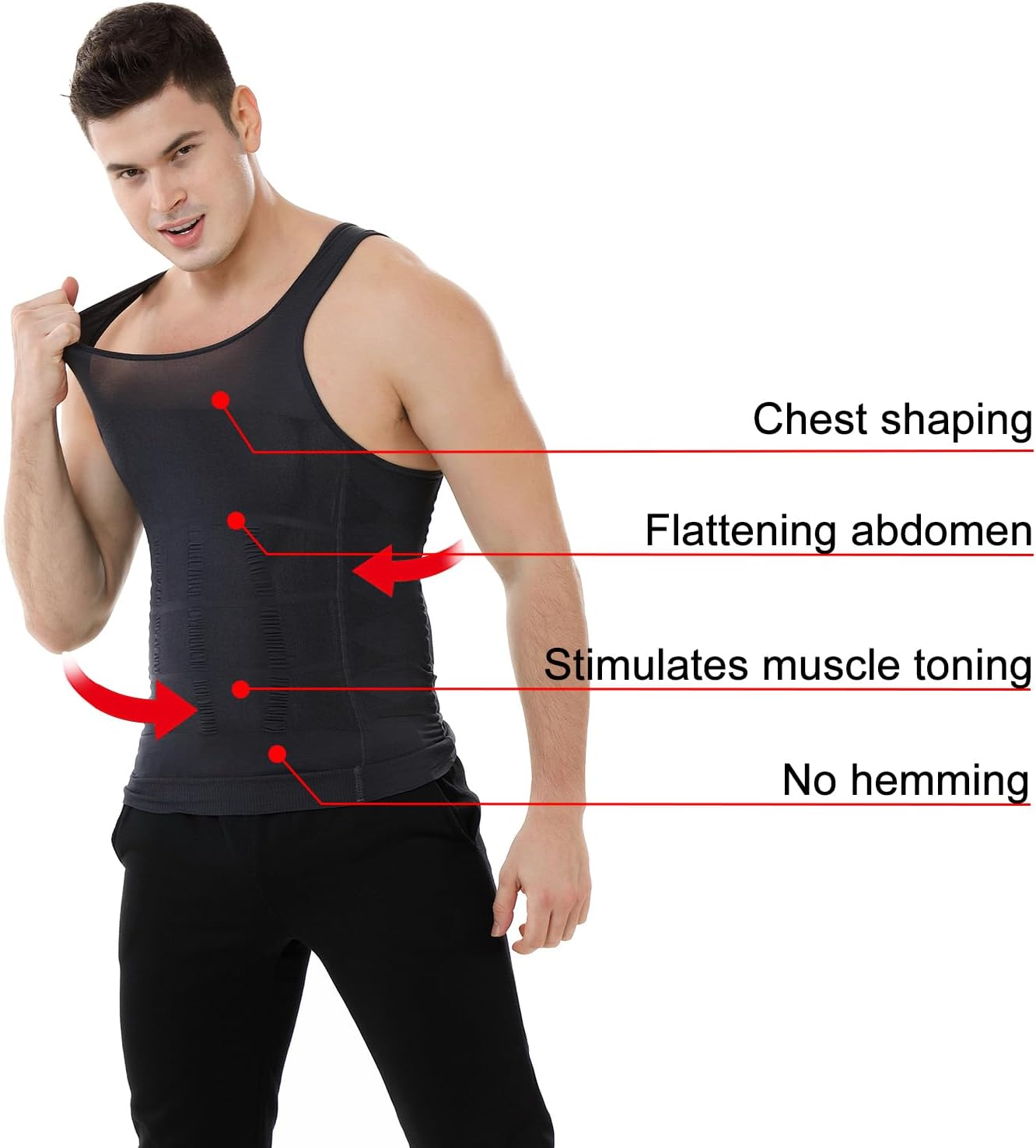 TOPTIE Men Slimming Body Shaper Compression Shirt Shapewear Sculpting Vest Muscle Tank image number 2