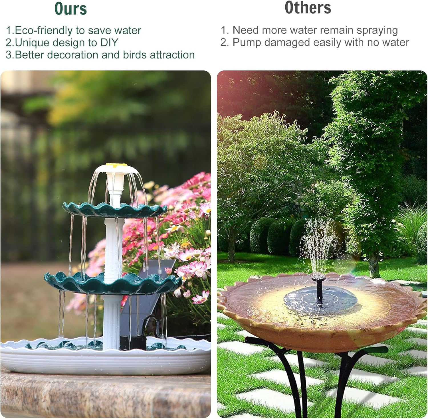 AISITIN Plastic 3 Tiered Bird Bath with 3.5W Solar Pump, DIY Solar Fountain Detachable and Suitable for Bird Bath, Garden Decoration, Outdoor Bird Feeder image number 6