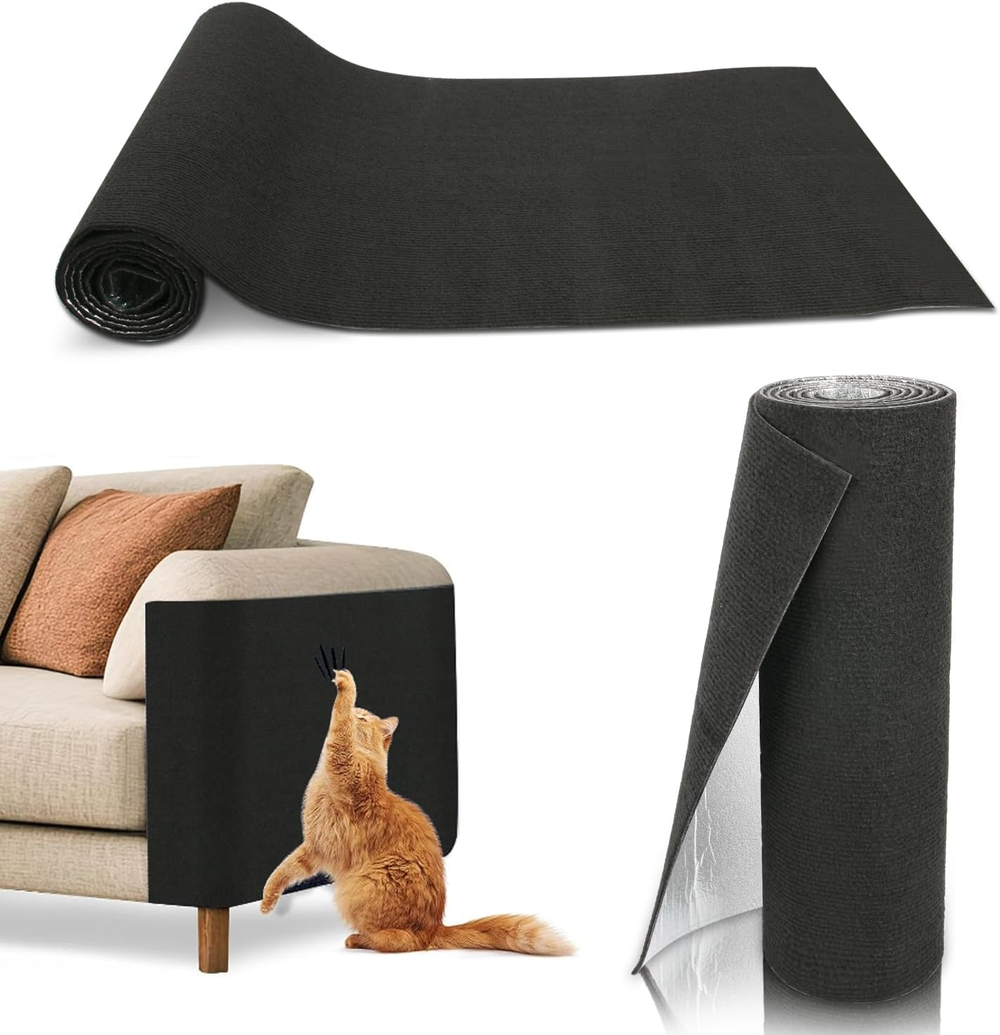 YIEMI Cat Scratch Couch Furniture Protector, 40X200Cm Cats Scratch Mat with Self-Adhesive Backing,Trimmable DIY Scratching Pads(Black)