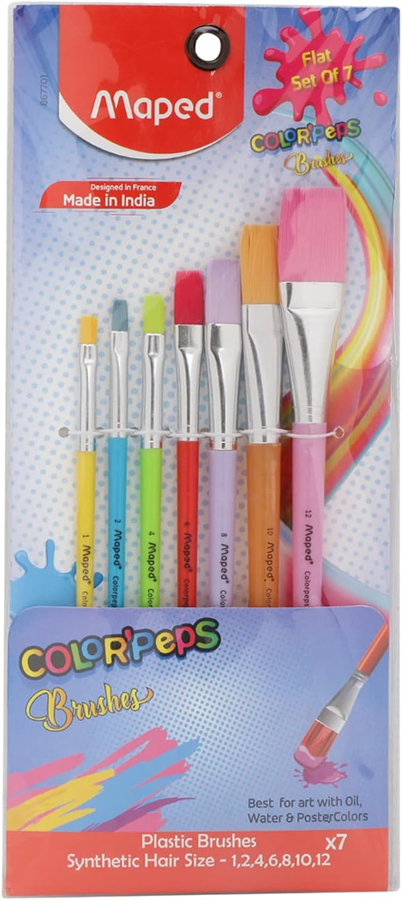 MAPED Color'Peps Synthetic Flat Brushes Set - Pack of 7, Multicolour (Model Number: 867701) image number 1