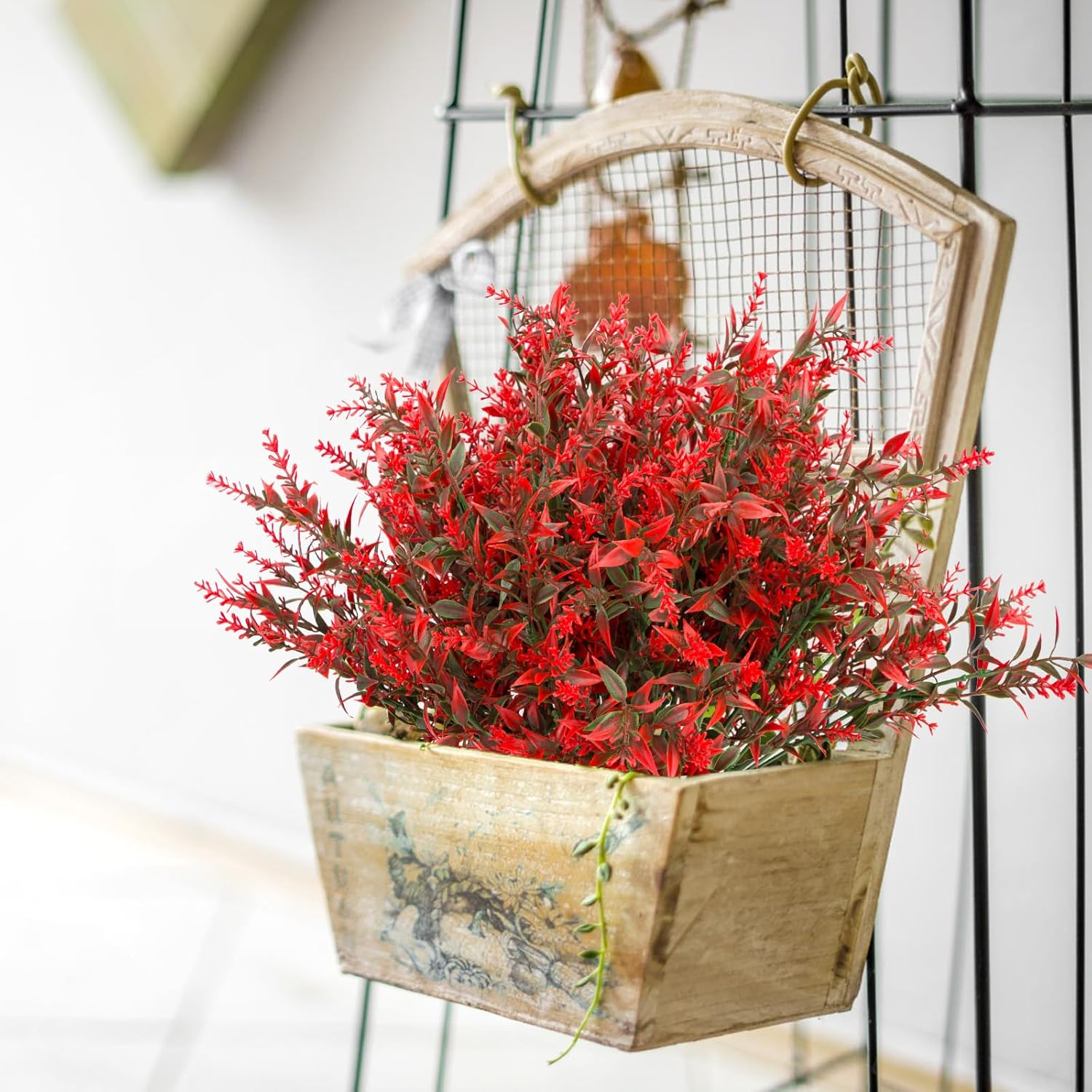 10 Pcs Artificial Flowers Artificial Greenery Lavender Fake Flowers UV Resistant Shrubs Artificial Plants for Indoor outside Garden Home Wedding Farmhouse (Red) - Red image number 1