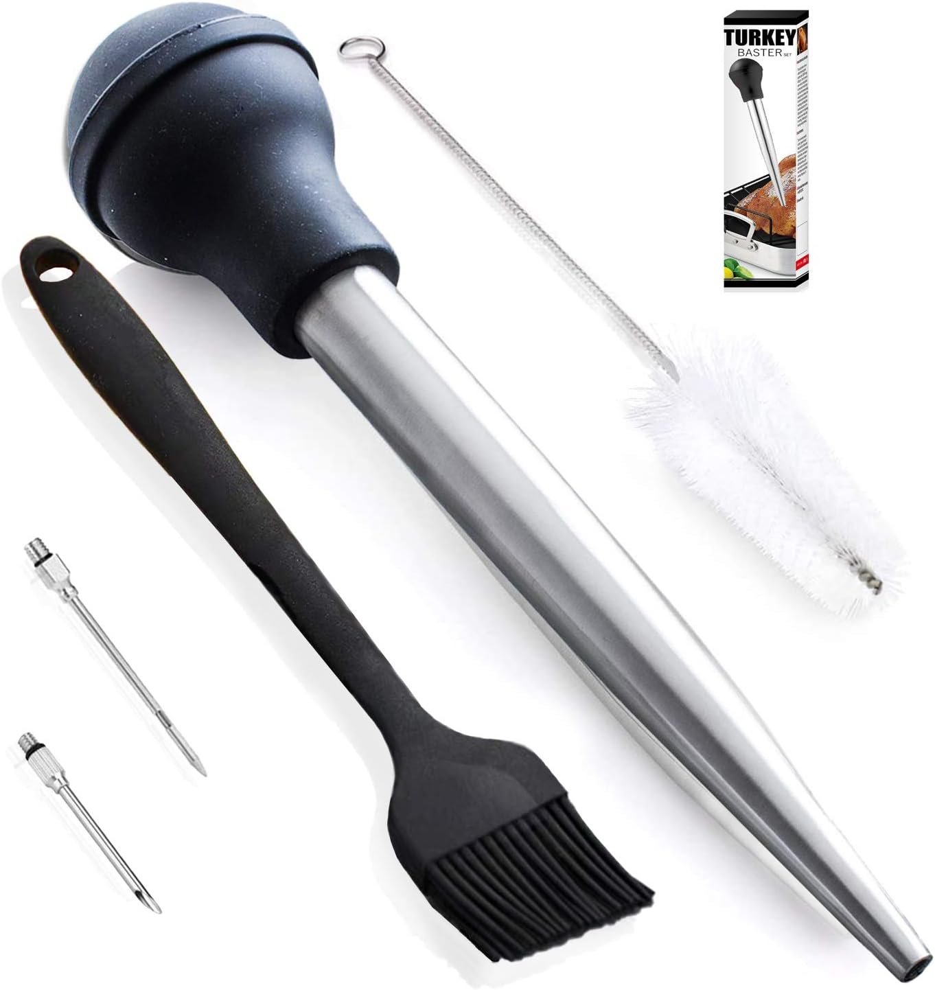 Deluxe Stainless Steel Baster with Injector and Cleaning Brush
