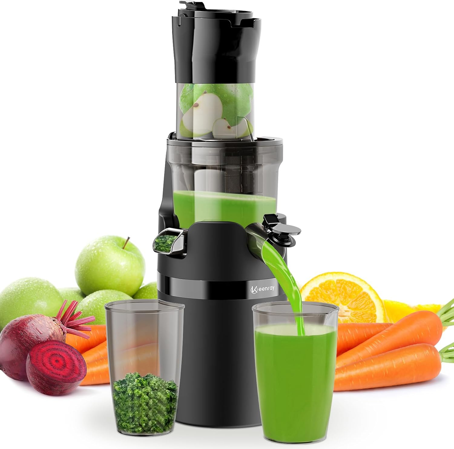 Keenray Cold Press Slow Juicer Extractor Machine for Whole Fruits & Vegetables, 80Mm Wide Chute, Quiet Motor with Reverse Function, Easy to Clean (EL18, Dark)