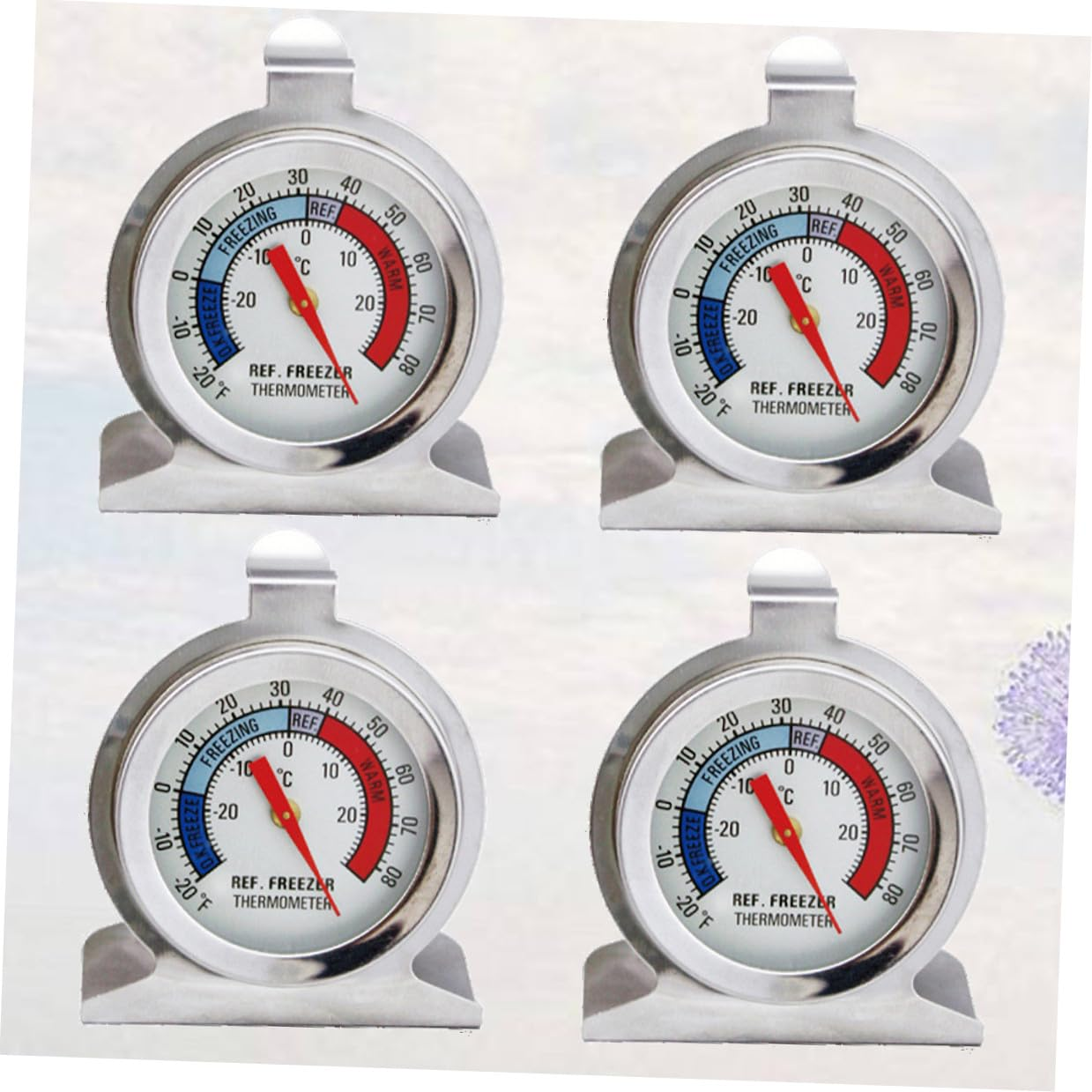 POPETPOP 4Pcs Stainless Steel Refrigerator and Freezer Thermometer Compact Indoor Temperature Gauge for Home and Office Use Silver with Paper Packaging image number 6