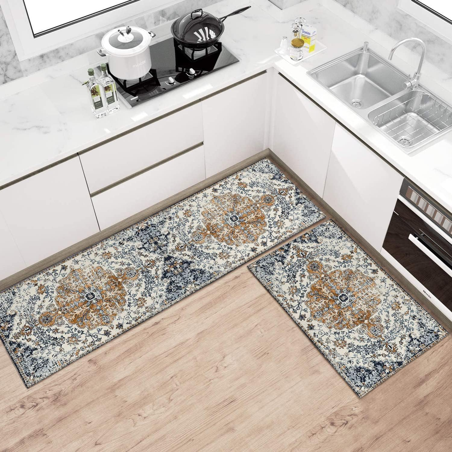 Kitchen Rug Mat, 2 Piece Country Rustic Kitchen Rugs, Boho Farmhouse Style Washable Non-Slip Kitchen Mats for Floor, Boho Kitchen Decor image number 3