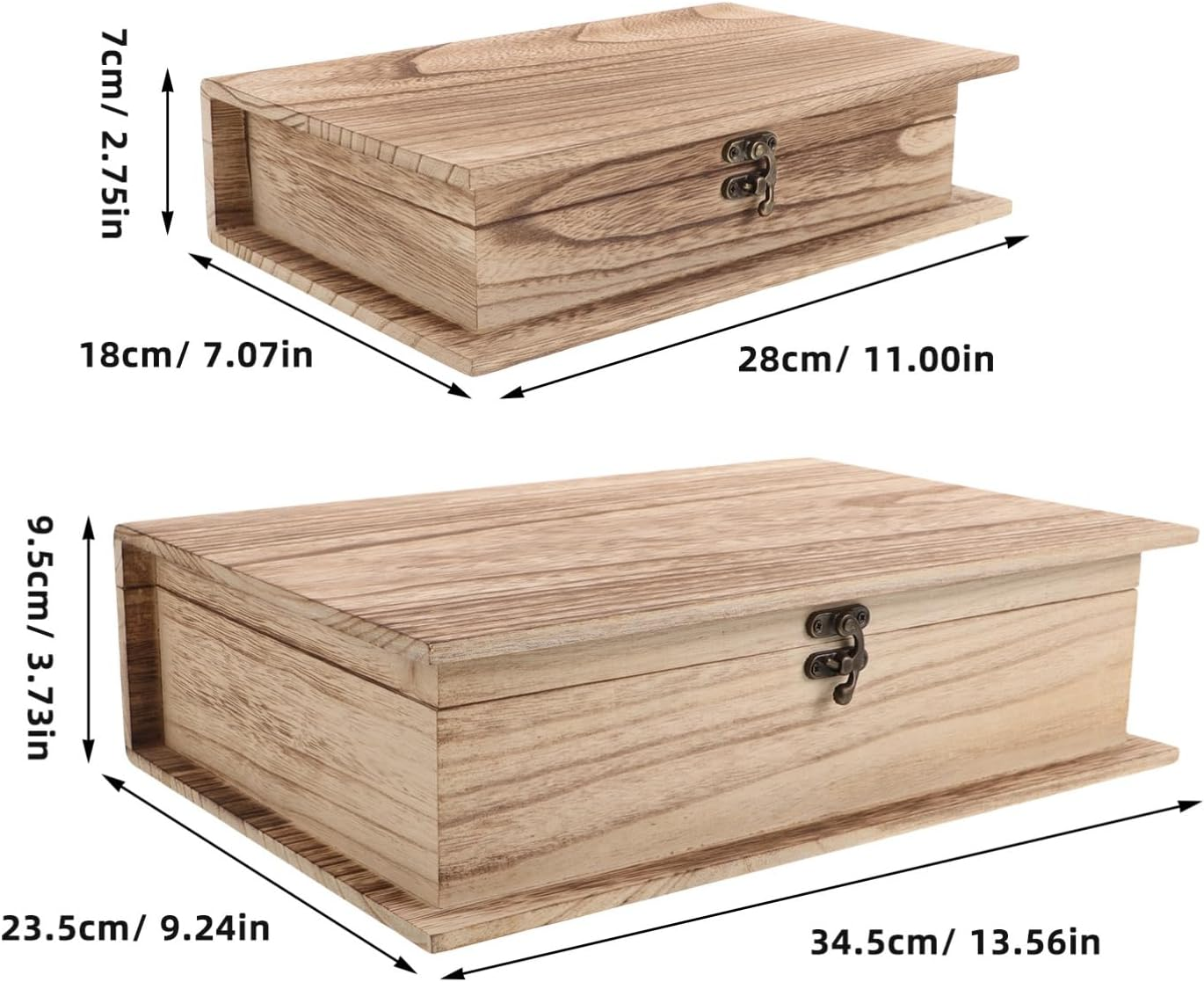 2Pcs Keepsake Wooden Organizer Wooden Book Storage Box Flip Lid Jewelry Chest Secure Functional Desktop Organizer image number 6
