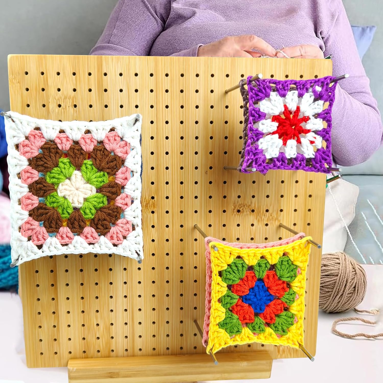 Mint'S Colorful Life 28Cm Crochet Blocking Board with 20 Pcs Steel Pins and 5 Crochet Hook, Bamboo Wooden Knitting Blocking Mats for Crocheting Knitting, Granny Squares Crochet Projects Gifts for Mothers Grandmothers image number 3
