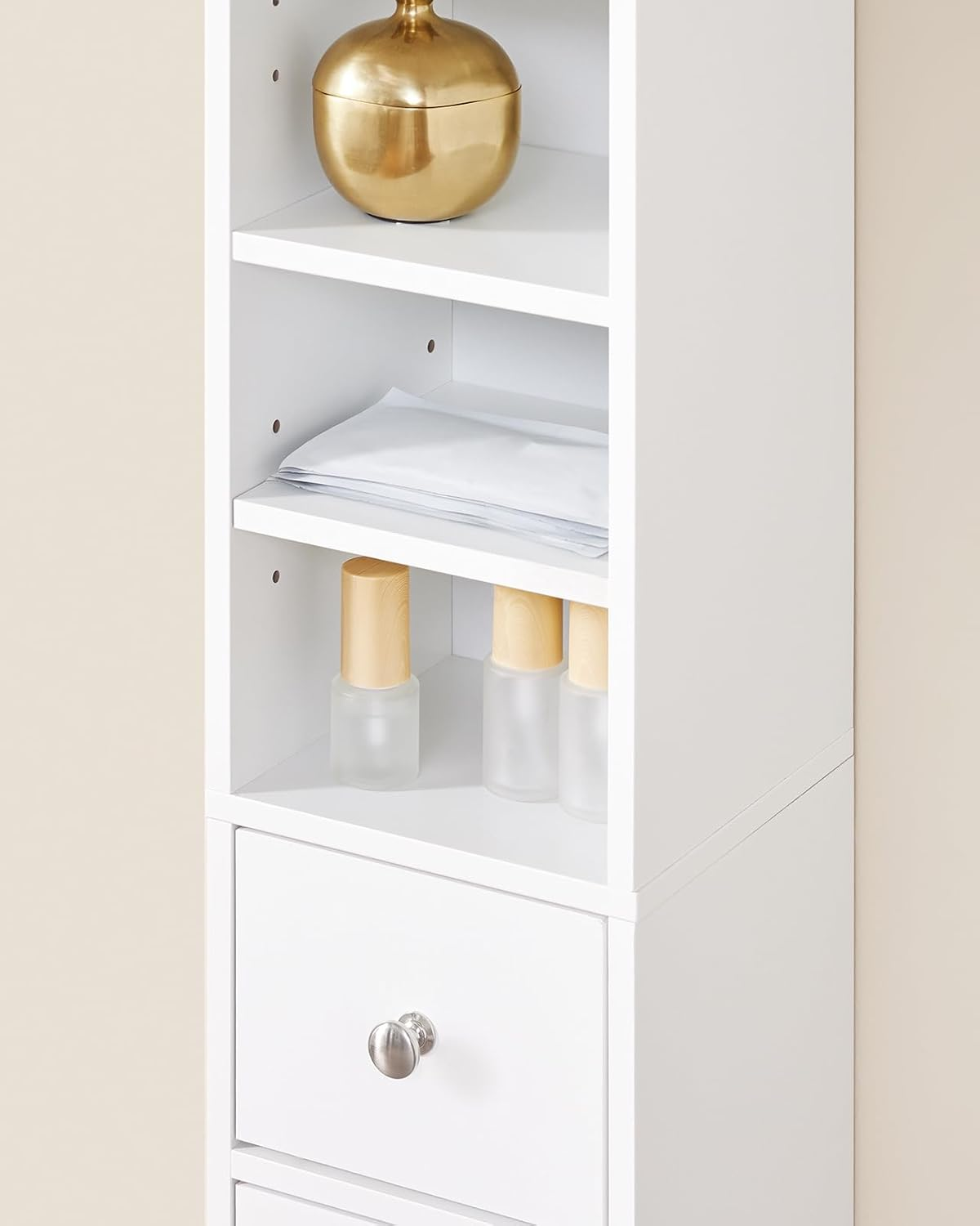 Sobuy 180Cm Tall Slim Bathroom Storage Cabinet, Freestanding Floor Standing Cupboard with 2 Doors & 5 Adjustable Shelves, Space Saving White Organizer BZR34-W image number 6