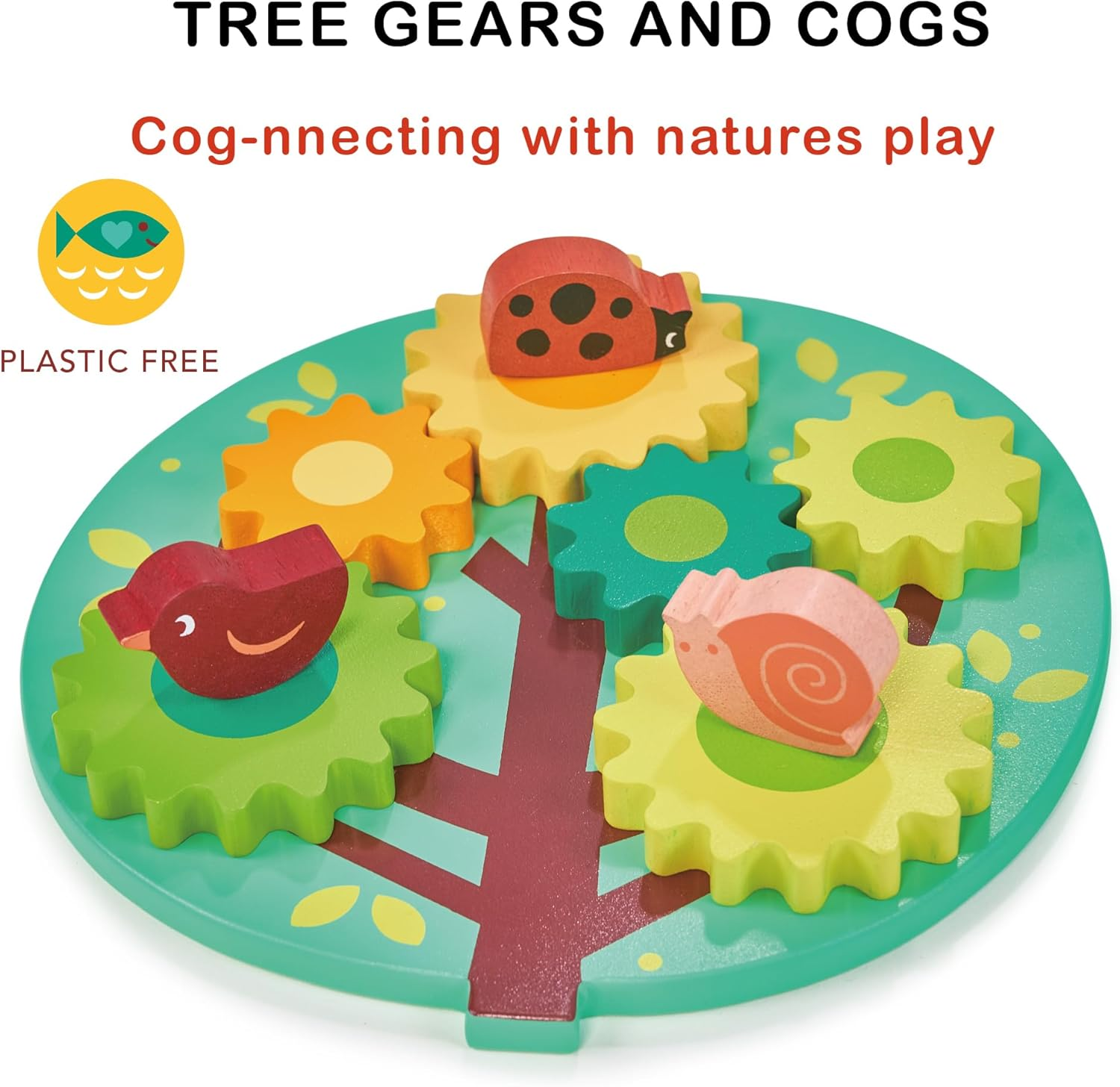 Tree Gears and Cogs Puzzle - Engaging Wooden Toy for Toddlers by Mentari, 20 Cm, Educational Learning Toy with Animal Characters image number 6