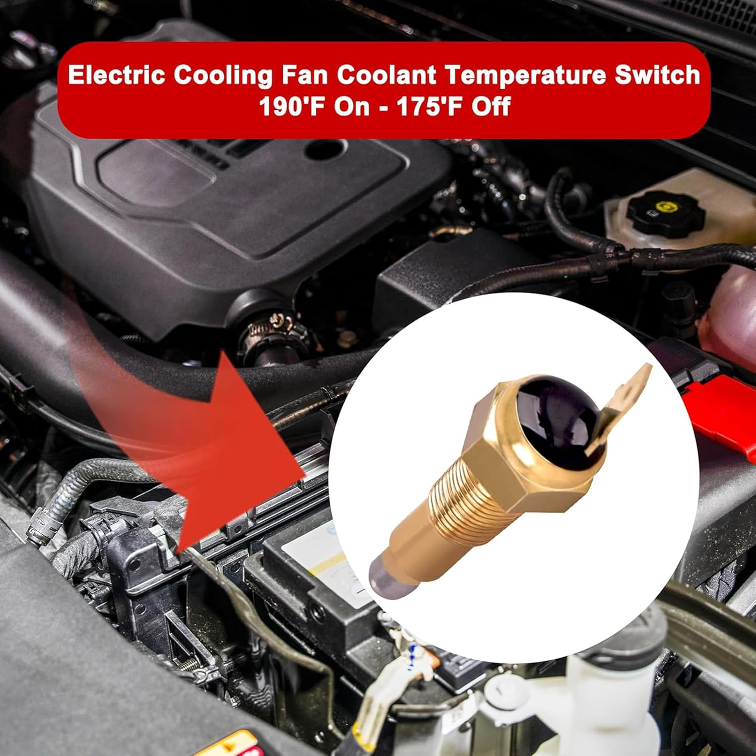 Fan Thermostat Temperature Switch 1/8" NPT,190'F on - 175'F Off,Automotive Engine Electric Radiator Cooling Fan Temperature Switches Sensor for Cars Trucks,Auto Parts image number 1