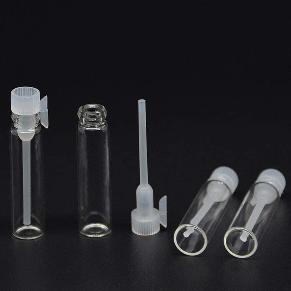 100 Pcs Empty Perfume Sample Bottles Mini Glass Refillable Sample Vial Containers with Clear Cap for Aromatherapy, Essential Oil, Fragrance and Liquid (1Ml) image number 1
