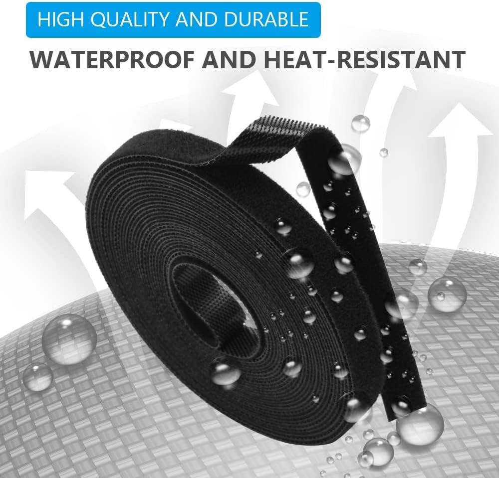 URAQT Fastening Tape Hook and Loop Cable Ties, 10Mm X 5M Reusable Self Adhesive Cable Ties Straps for Cable Management, Cord Organizer Straps, Black (5M) image number 5